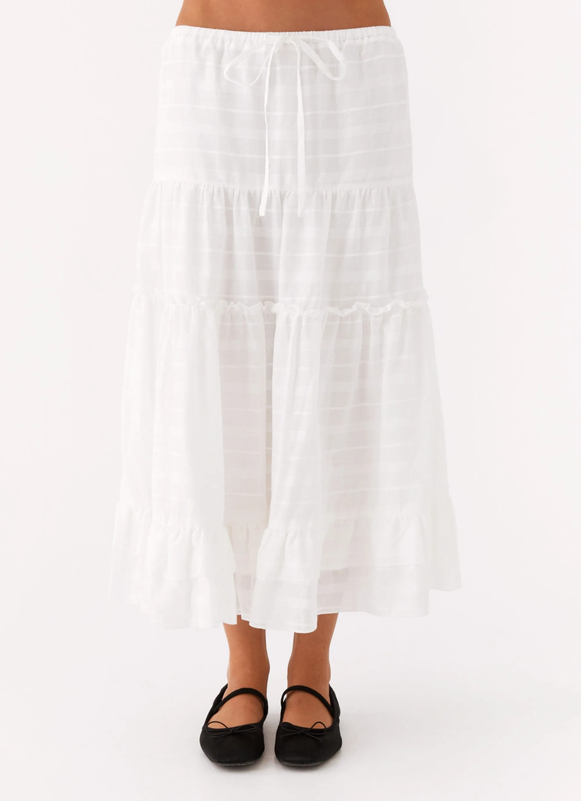 Beatrix Frill Midi Skirt - White Neat Look Everyday Essential