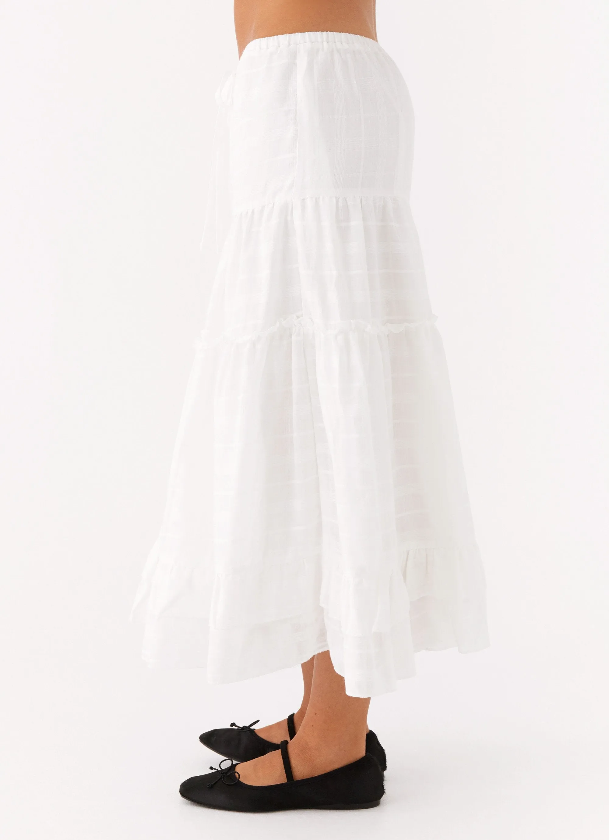 understated look Custom made Beatrix Frill Midi Skirt - White