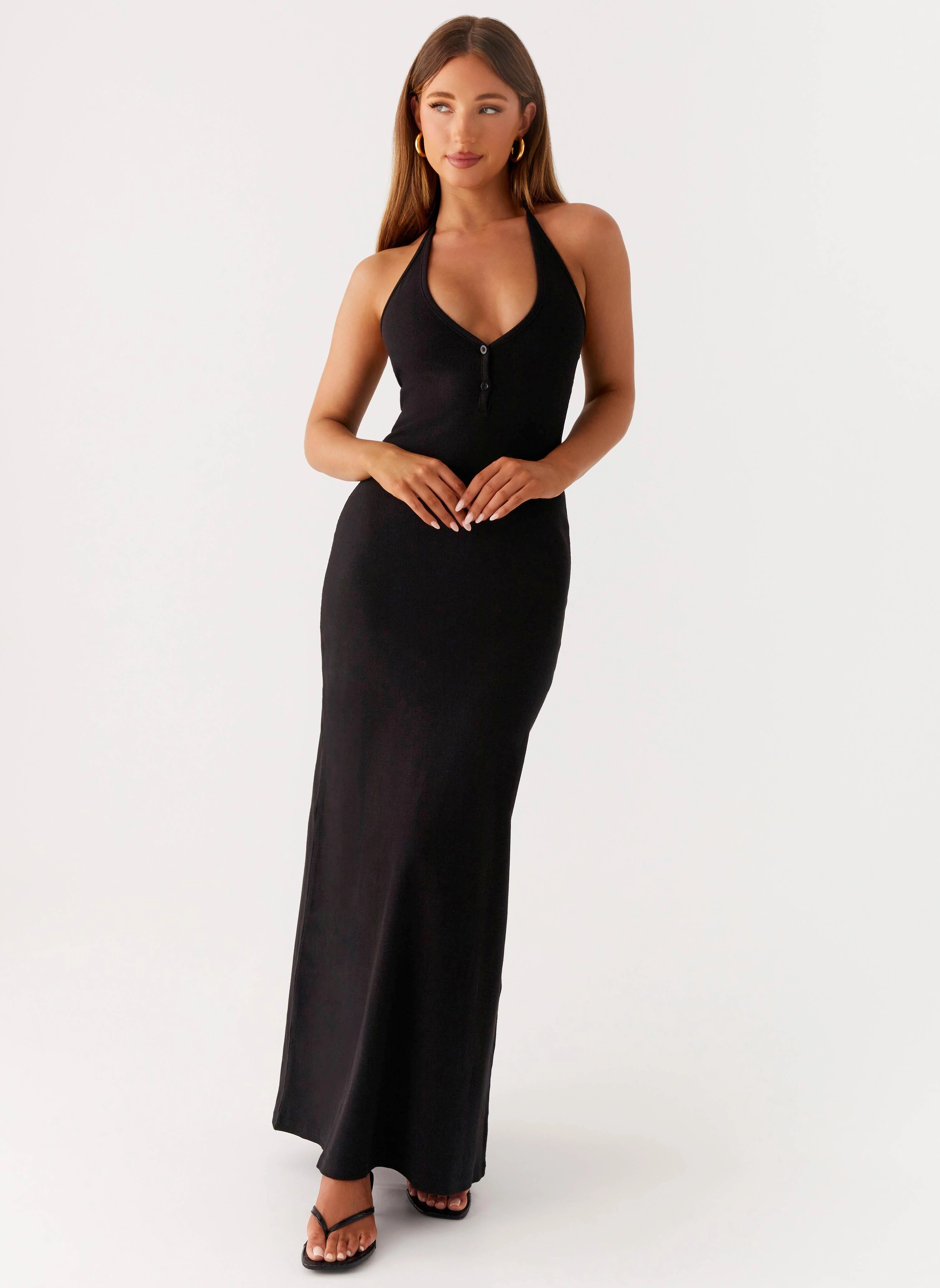 Yaselle Button Front Maxi Dress - Black Olive Fresh