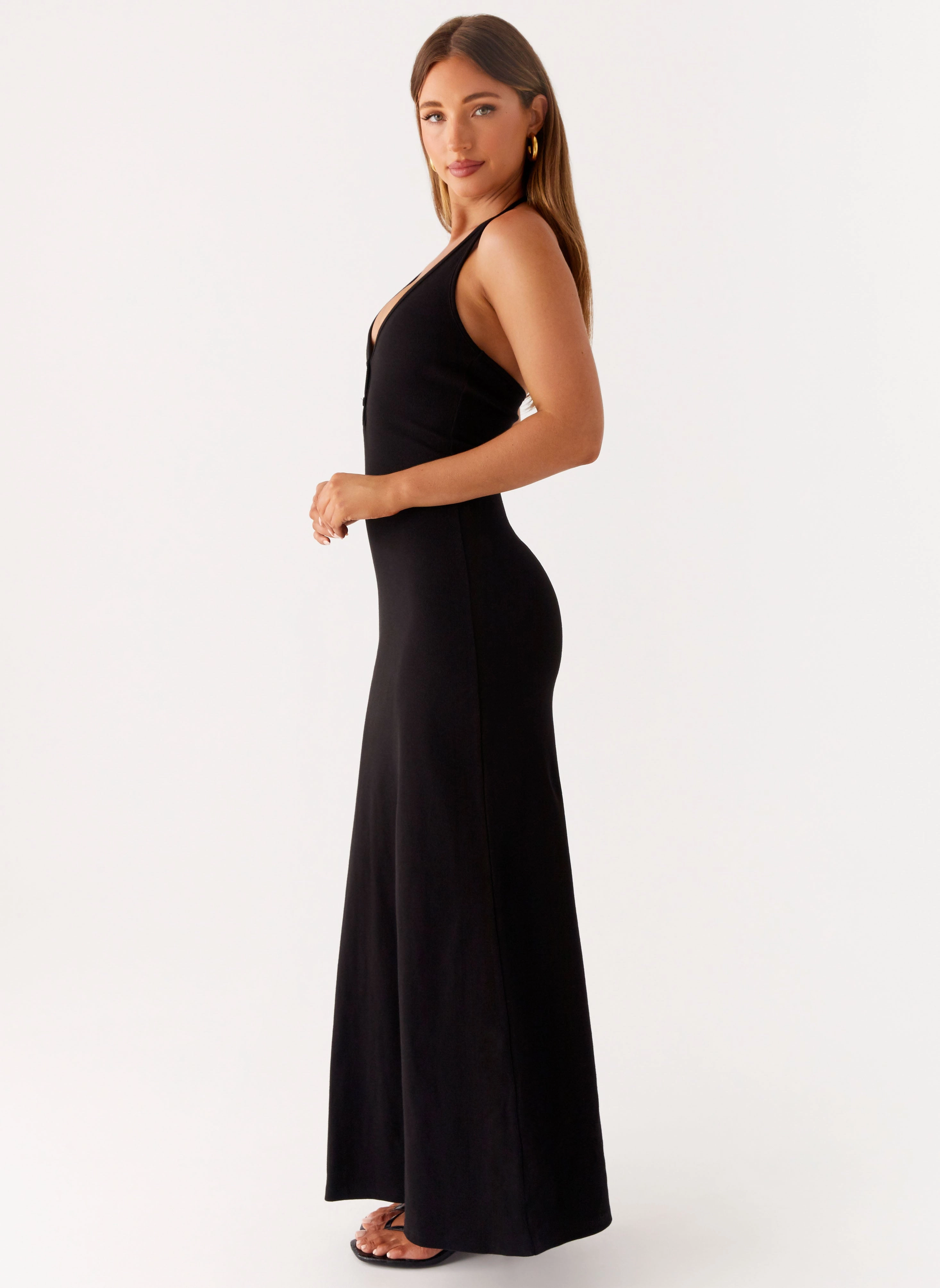 Soft Movement Yaselle Button Front Maxi Dress - Black