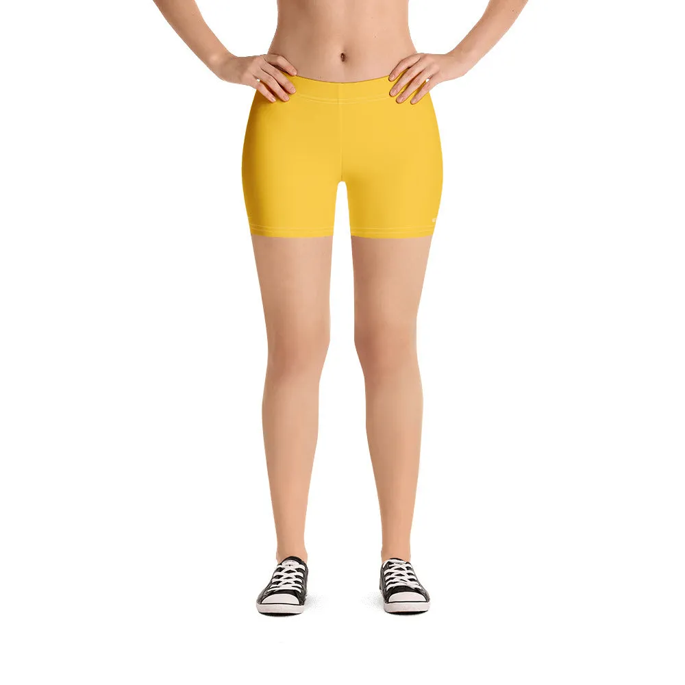 Yellow Solid Color Women's Shorts, Lemon Bright Yellow Premium Elastic Tights-Made in USA/EU