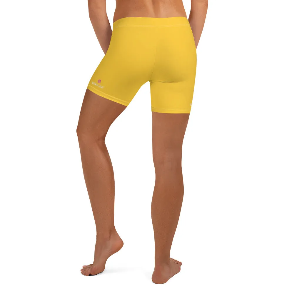 Yellow Solid Color Women's Shorts, Lemon Bright Yellow Premium Elastic Tights-Made in USA/EU
