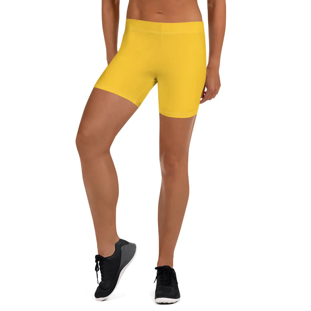 Yellow Solid Color Women's Shorts, Lemon Bright Yellow Premium Elastic Tights-Made in USA/EU