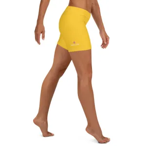 Yellow Solid Color Women's Shorts, Lemon Bright Yellow Premium Elastic Tights-Made in USA/EU