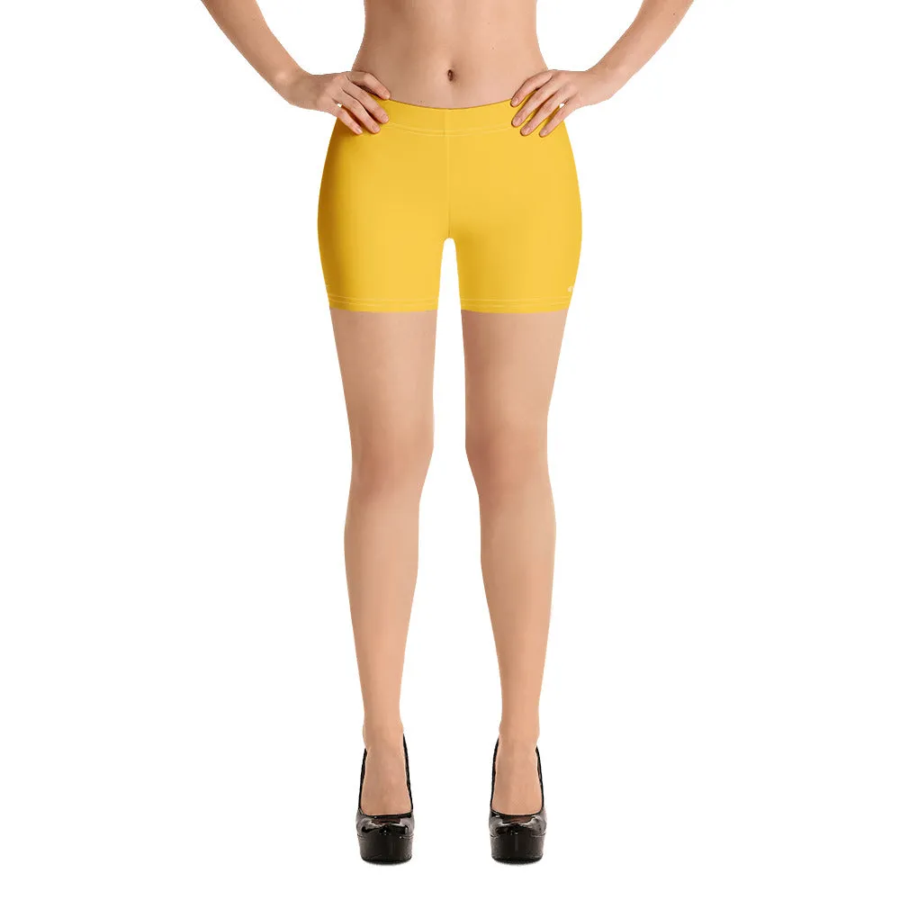 Yellow Solid Color Women's Shorts, Lemon Bright Yellow Premium Elastic Tights-Made in USA/EU