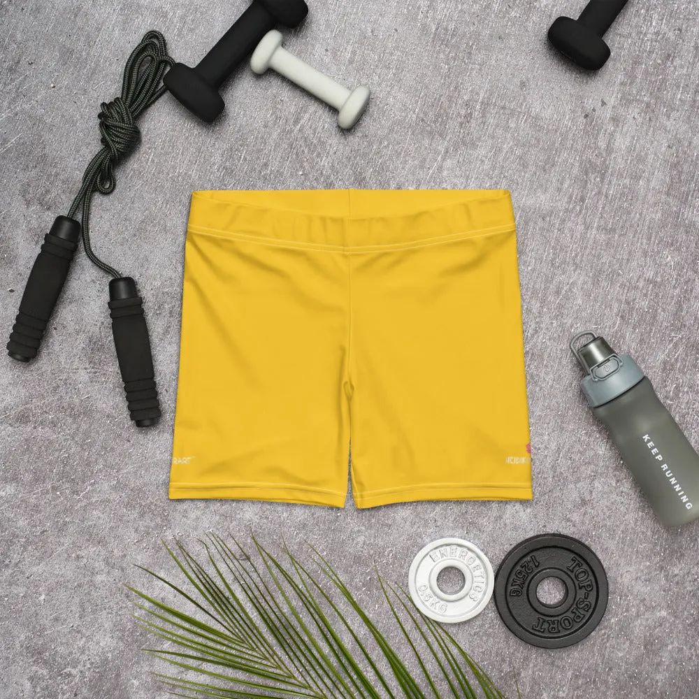 Yellow Solid Color Women's Shorts, Lemon Bright Yellow Premium Elastic Tights-Made in USA/EU