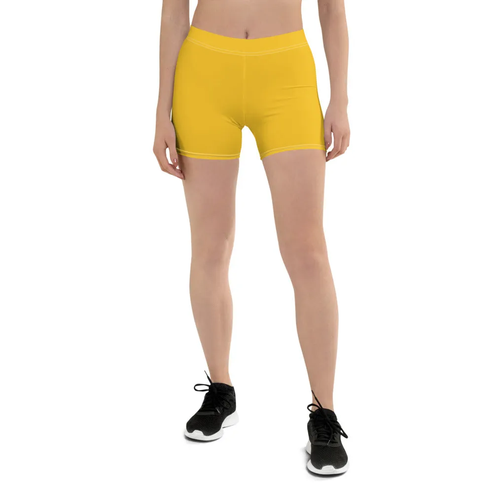 Yellow Solid Color Women's Shorts, Lemon Bright Yellow Premium Elastic Tights-Made in USA/EU
