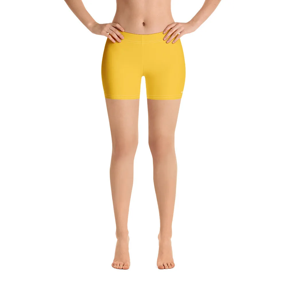 Yellow Solid Color Women's Shorts, Lemon Bright Yellow Premium Elastic Tights-Made in USA/EU