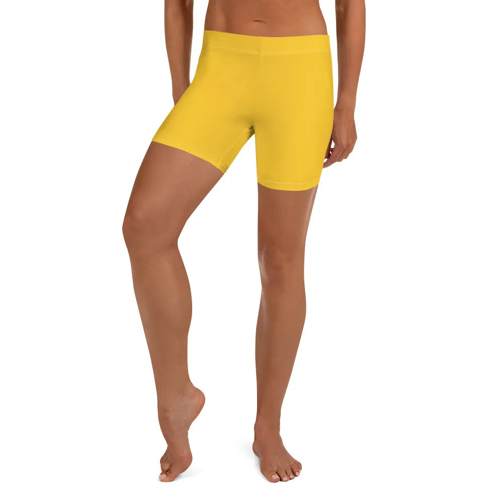 Yellow Solid Color Women's Shorts, Lemon Bright Yellow Premium Elastic Tights-Made in USA/EU