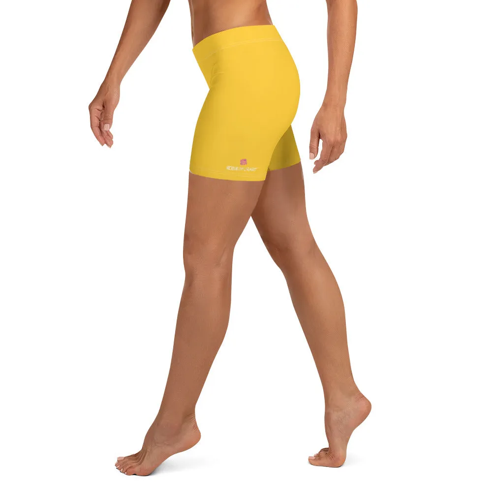 Yellow Solid Color Women's Shorts, Lemon Bright Yellow Premium Elastic Tights-Made in USA/EU