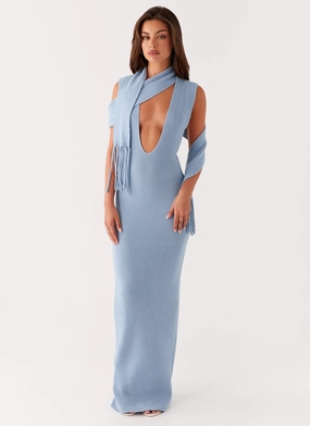 yoga clothing Raine Knit Maxi Dress - Blue Bold Design Raine Knit Maxi Dress - Blue