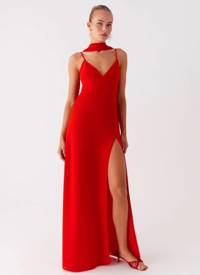 Yorke Scarf Maxi Dress - Raspberry Red Summer Essential Polished look dress Sequin-Detail Yorke Scarf Maxi Dress - Raspberry Red