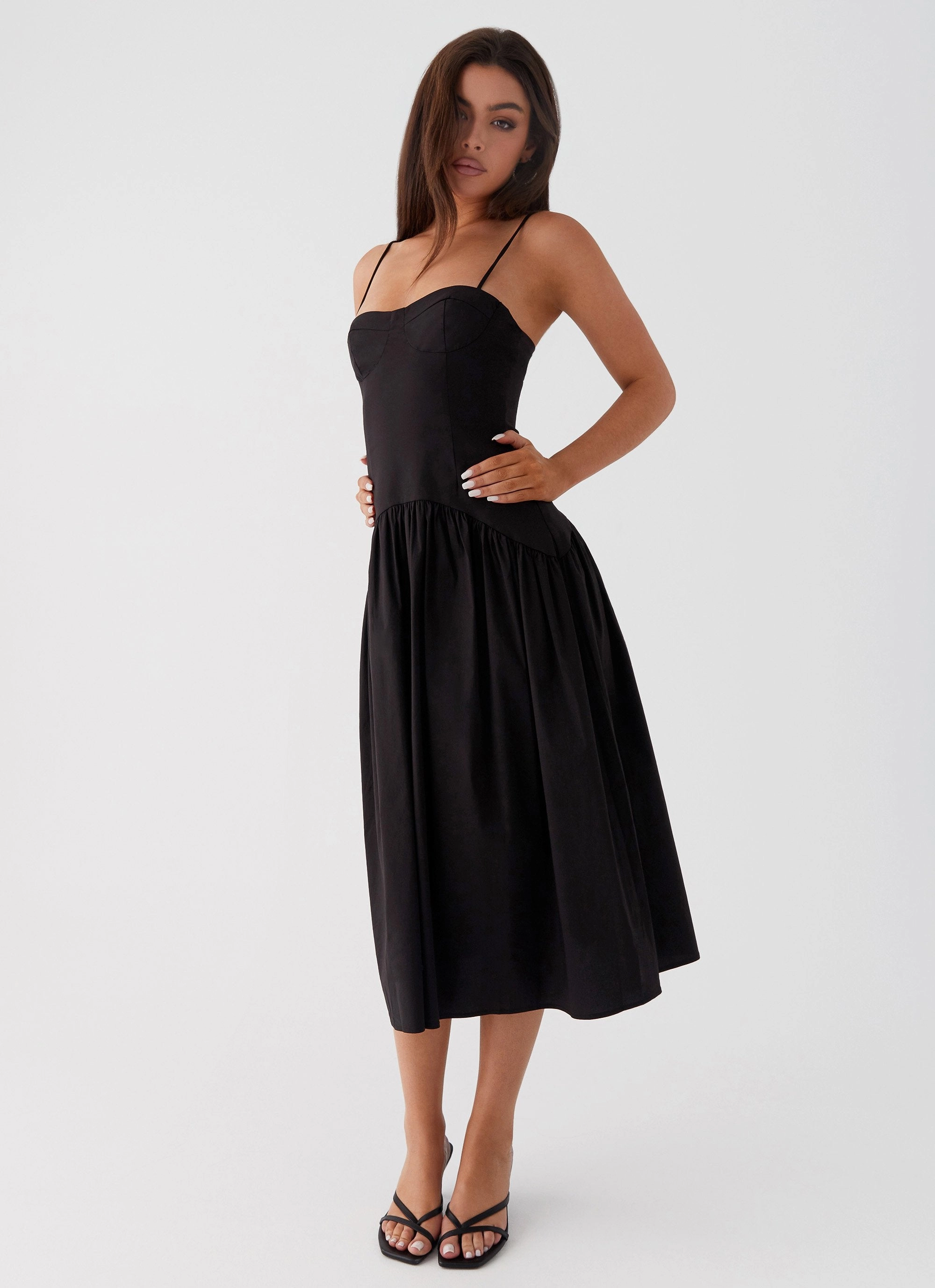 Yvette Corset Midi Dress - Black Resort Outfit Warm Pink