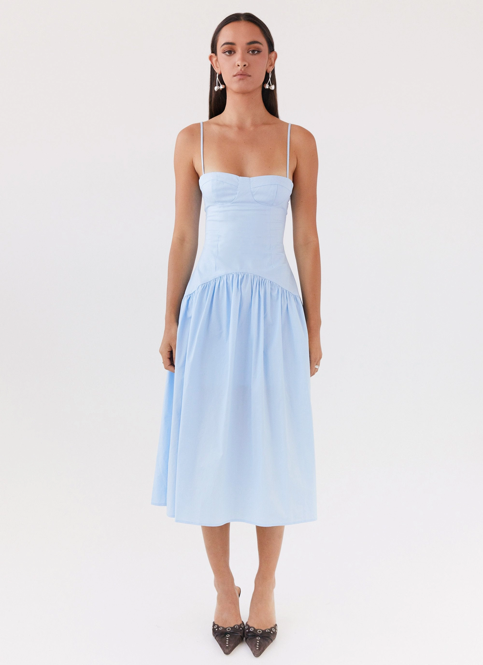 Yvette Corset Midi Dress - Blue Natural Tones Formal Style