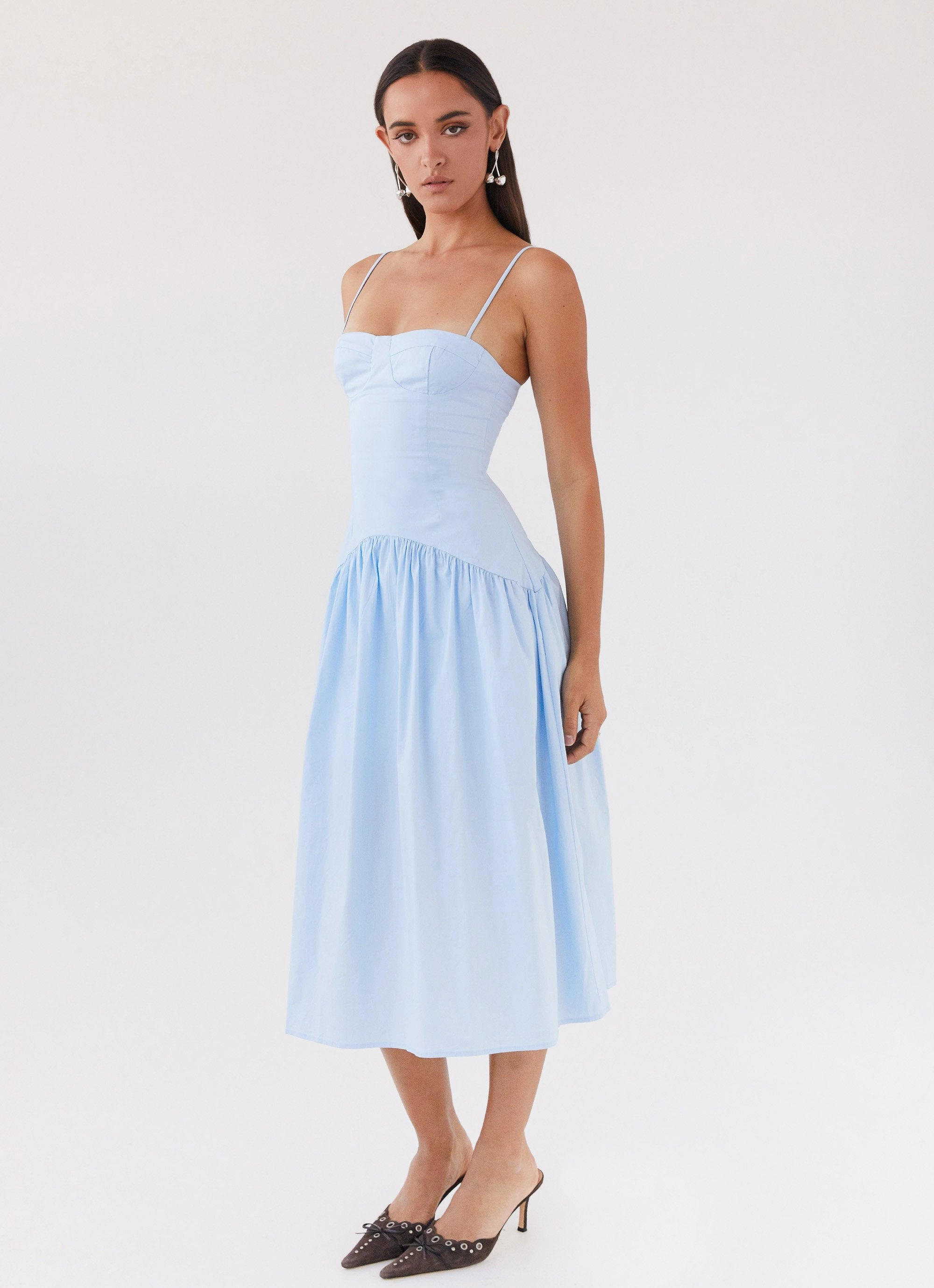 Yvette Corset Midi Dress - Blue Vibrant Tone Weekend Chic