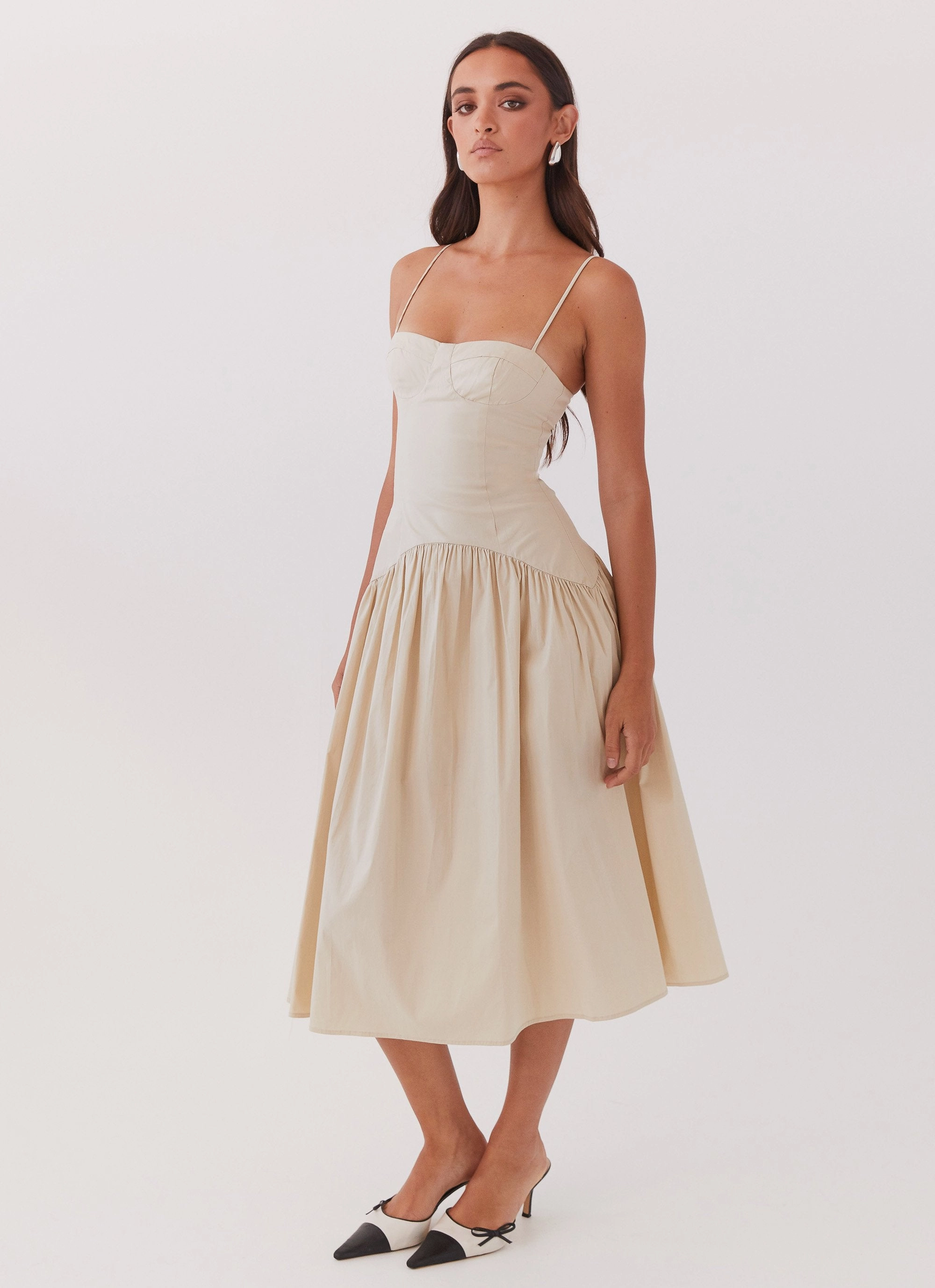 Neutral Finish Yvette Corset Midi Dress - Desert Sage