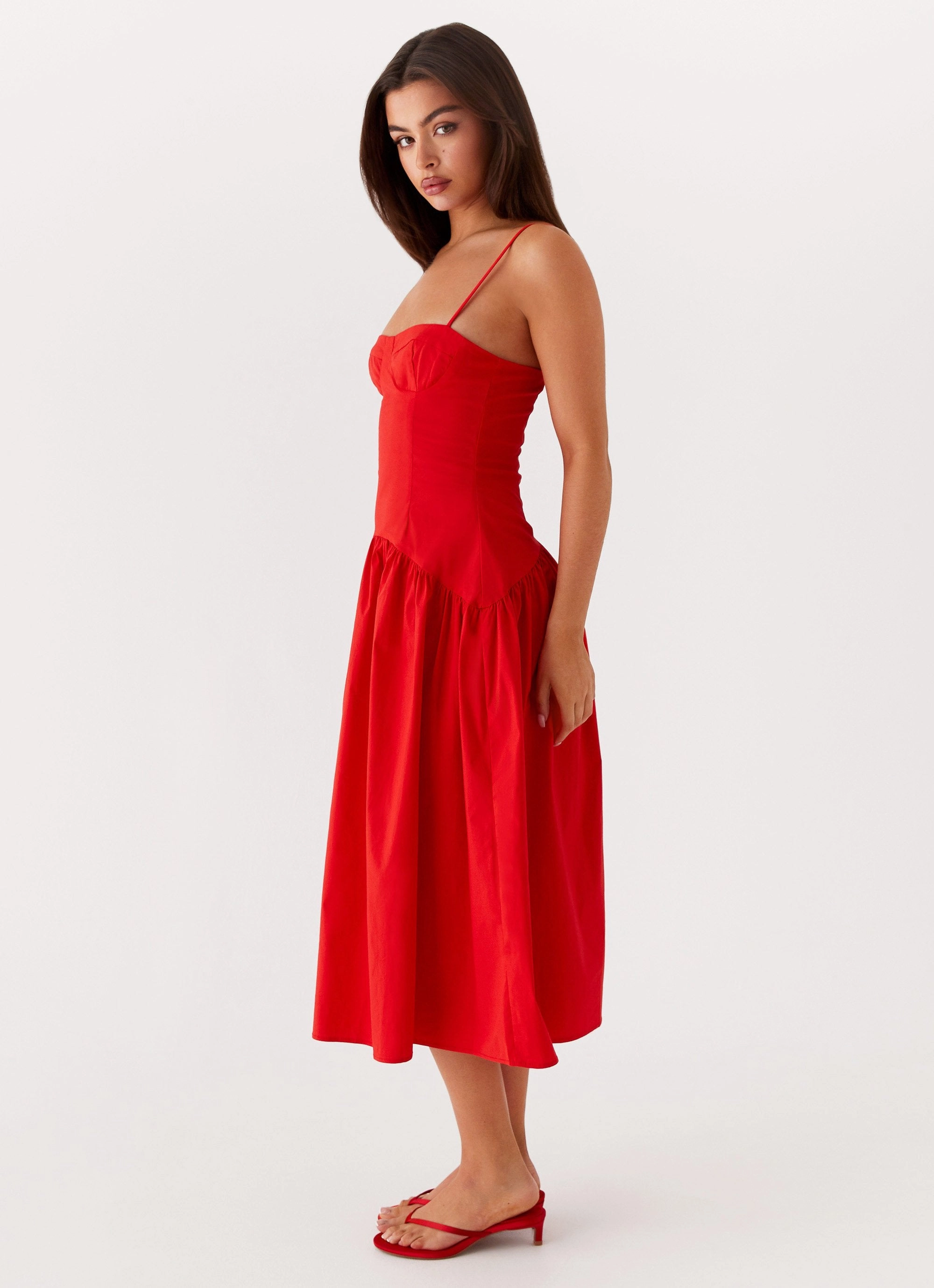 Guest Shine Brunch Glow Yvette Corset Midi Dress - Red