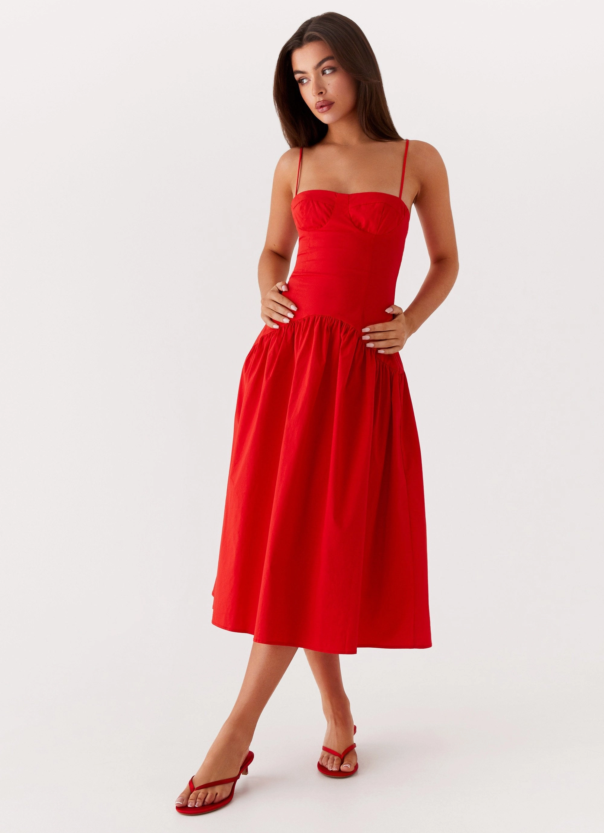 Seamless-Look Yvette Corset Midi Dress - Red