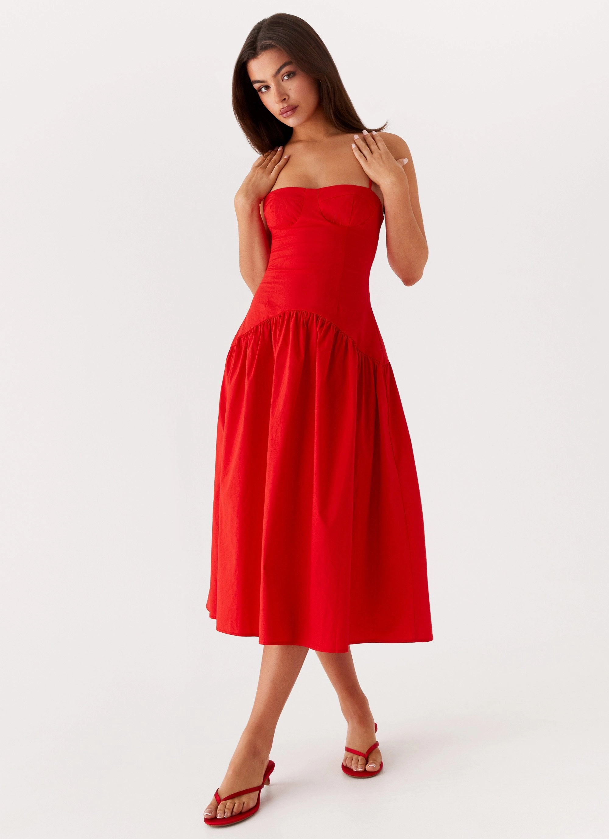Smart Layers Yvette Corset Midi Dress - Red