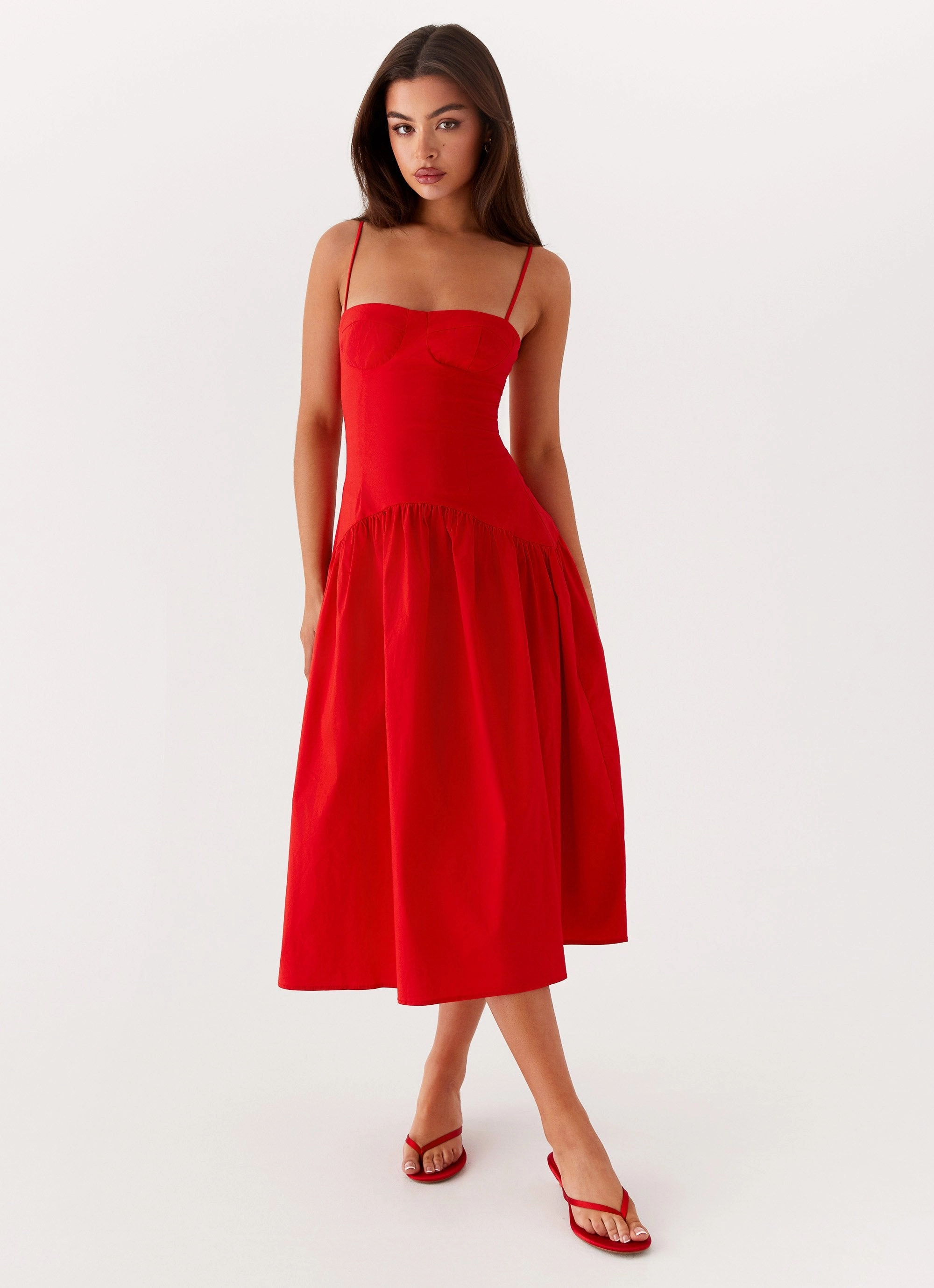 Yvette Corset Midi Dress - Red Feminine Look Lightweight Wear