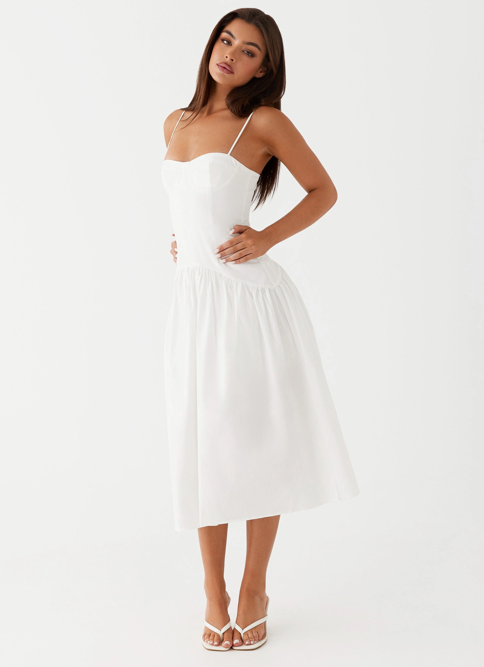 Urban Fit Petal Zone Yvette Corset Midi Dress - White