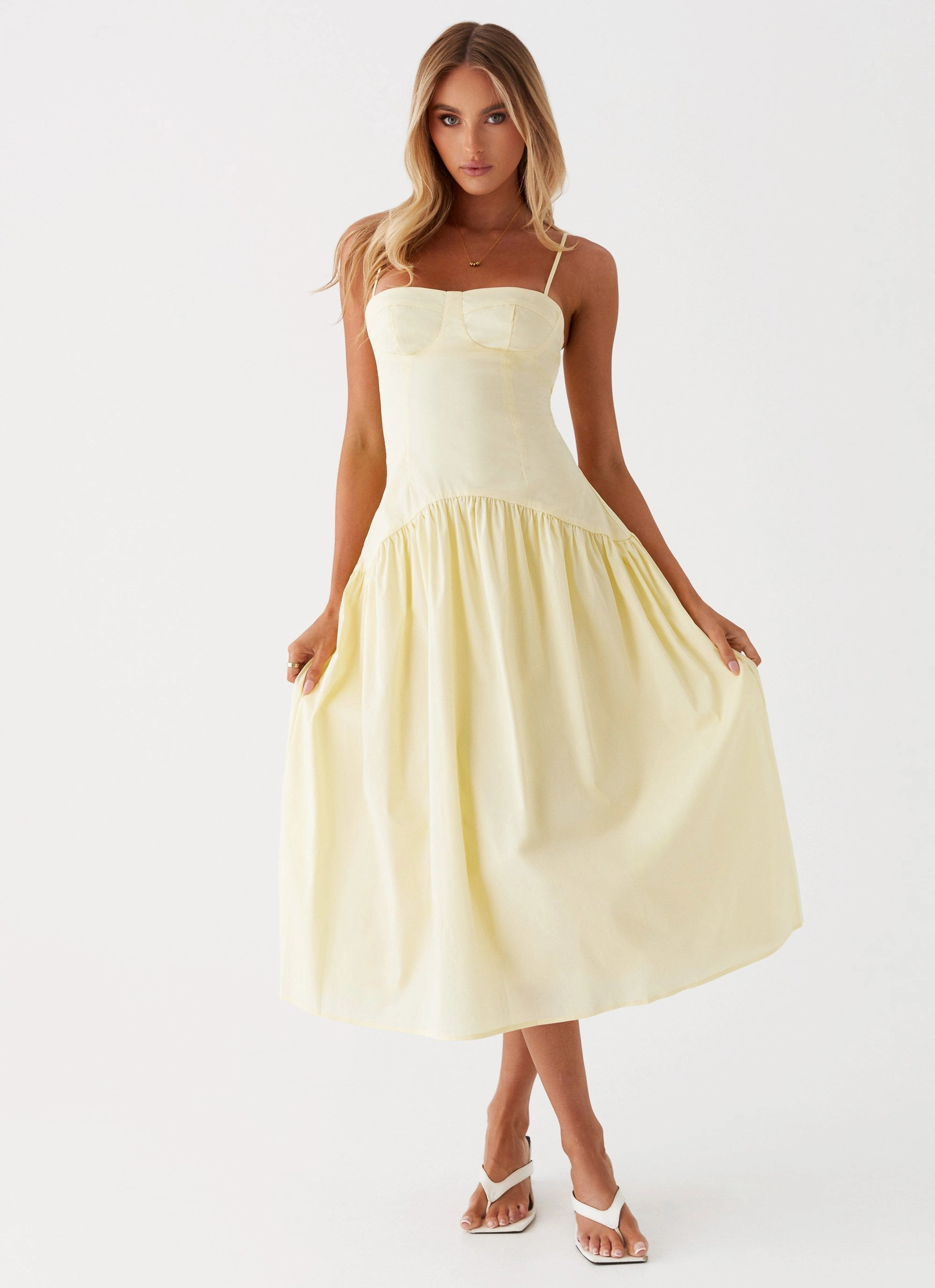 Yvette Corset Midi Dress - Yellow Simple Form Easy Comfort Look