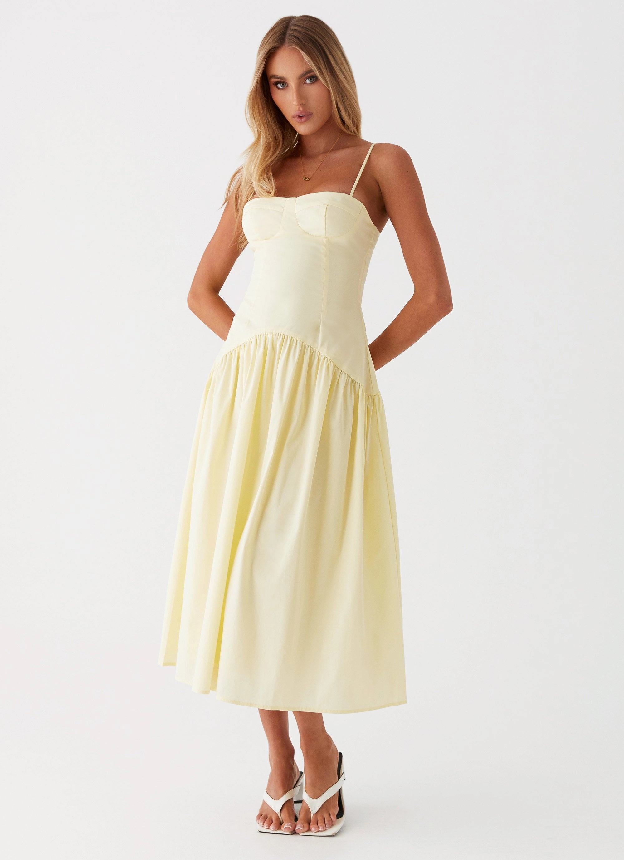 Minimalist Waist Lazy Pick Yvette Corset Midi Dress - Yellow
