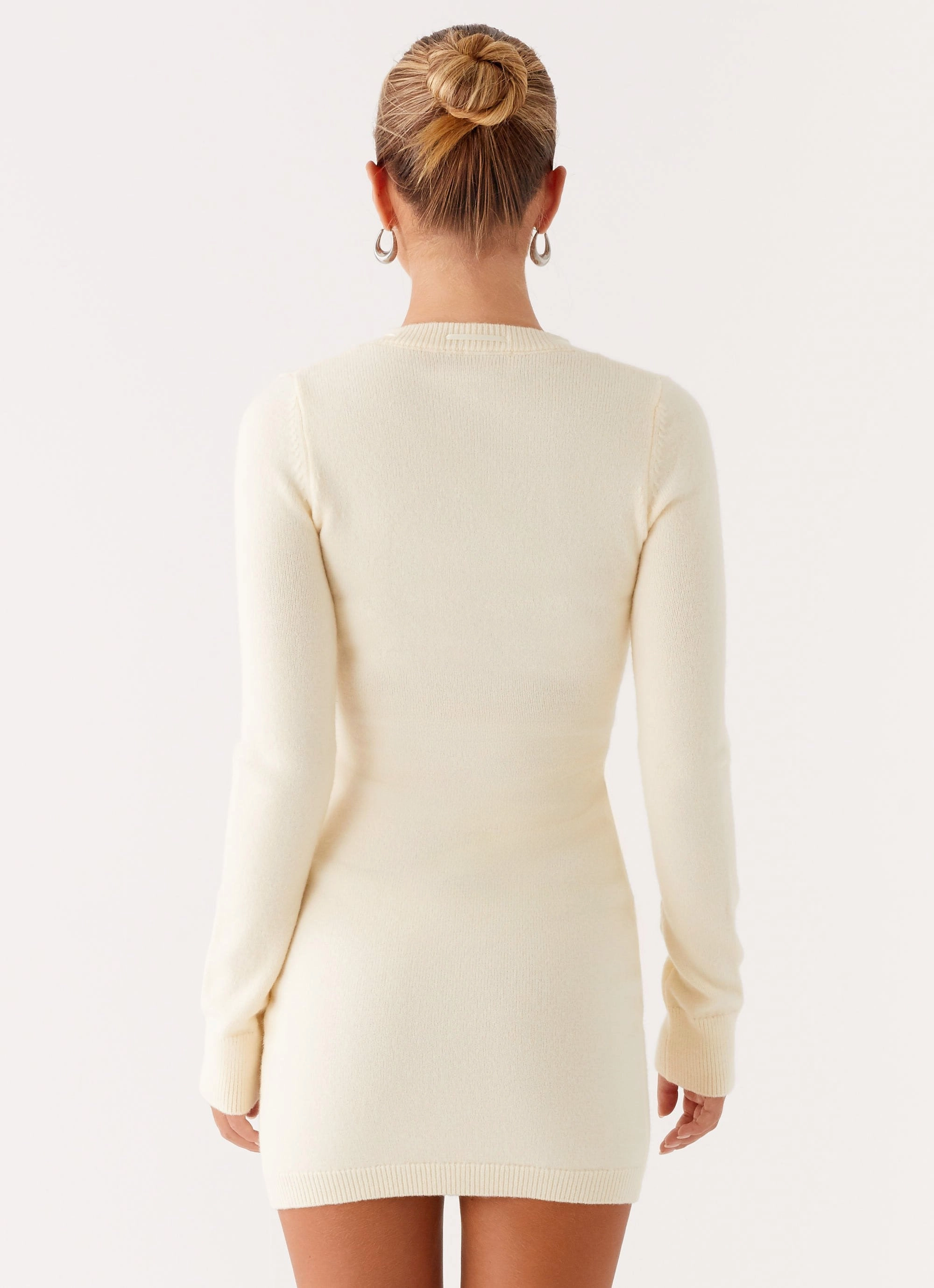 Relaxed Fit Office Wear Zaffia Knit Mini Dress - Ivory