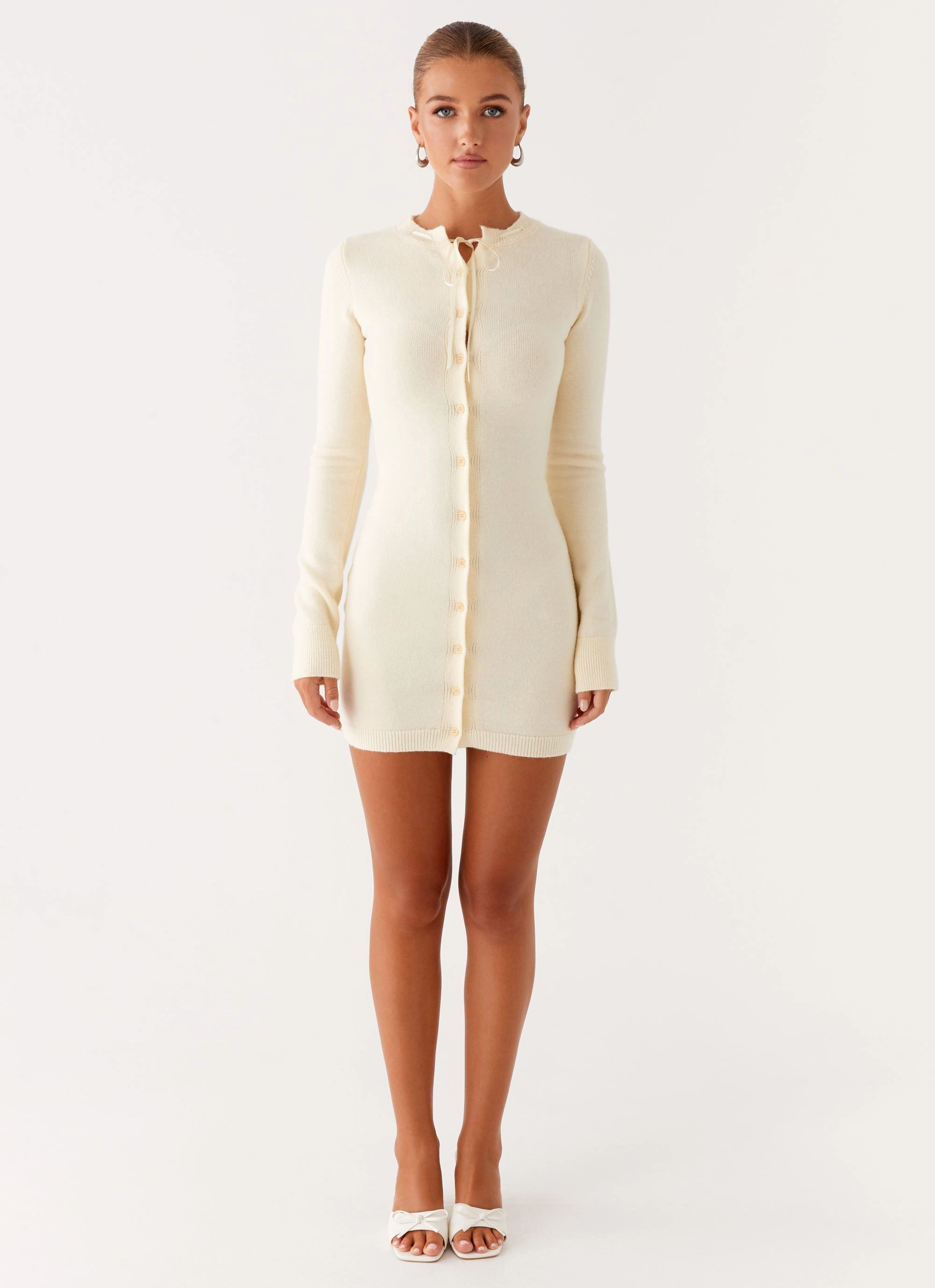 Calm Aesthetic Zaffia Knit Mini Dress - Ivory