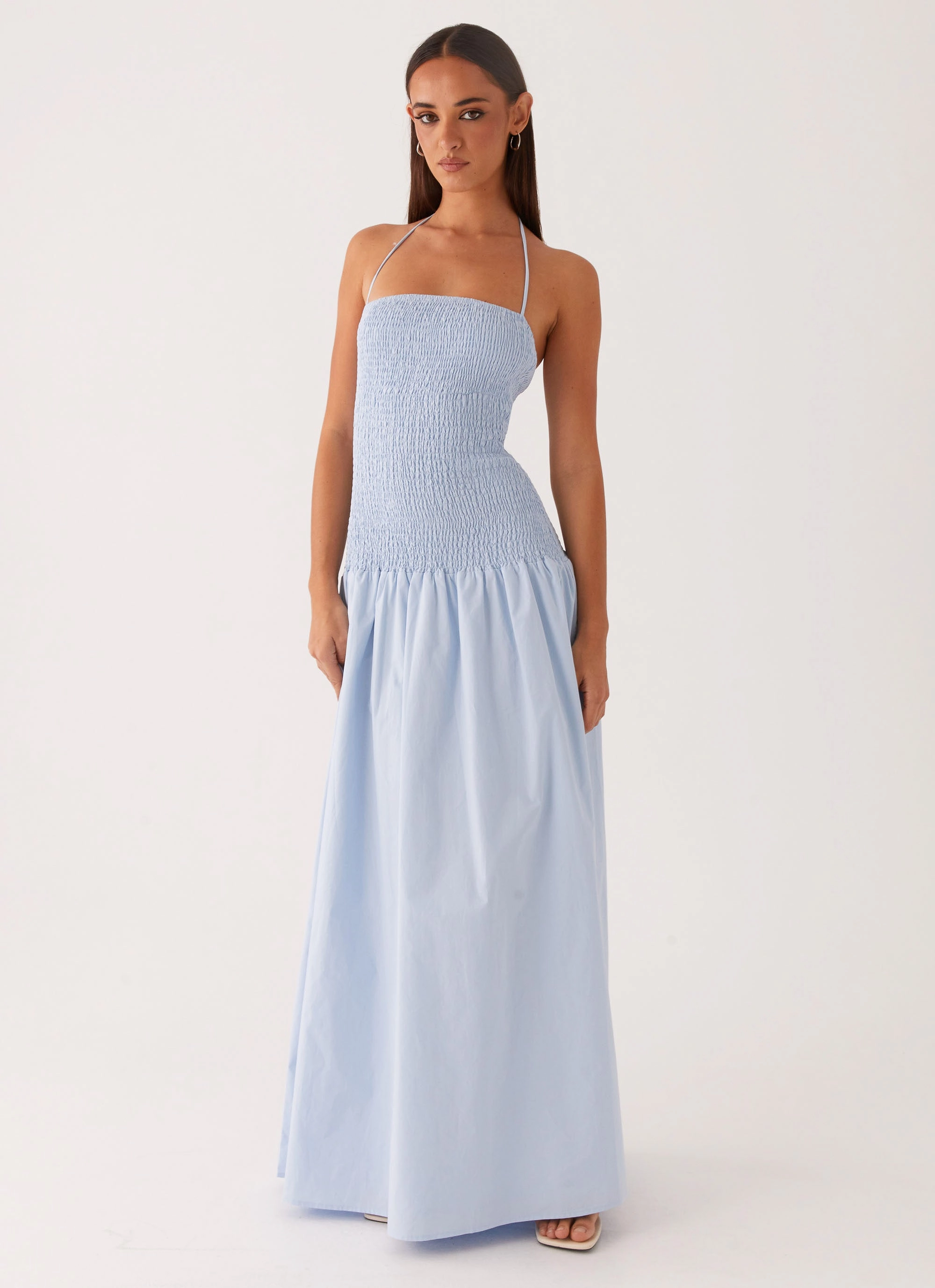 Zahra Maxi Dress - Blue Flattering Waistband Lounge Vibes