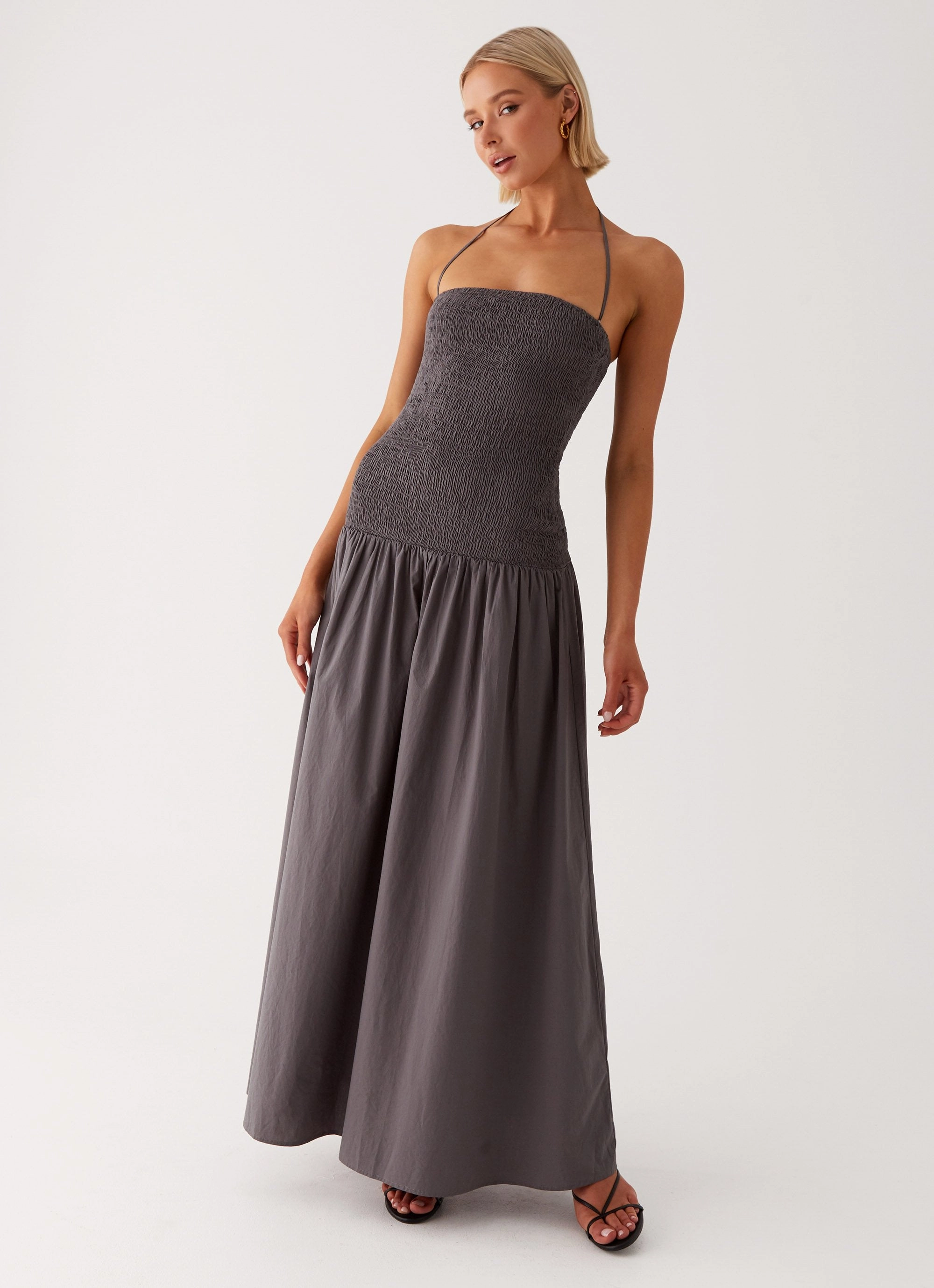 Stylish Line Sequin-Detail Zahra Maxi Dress - Charcoal