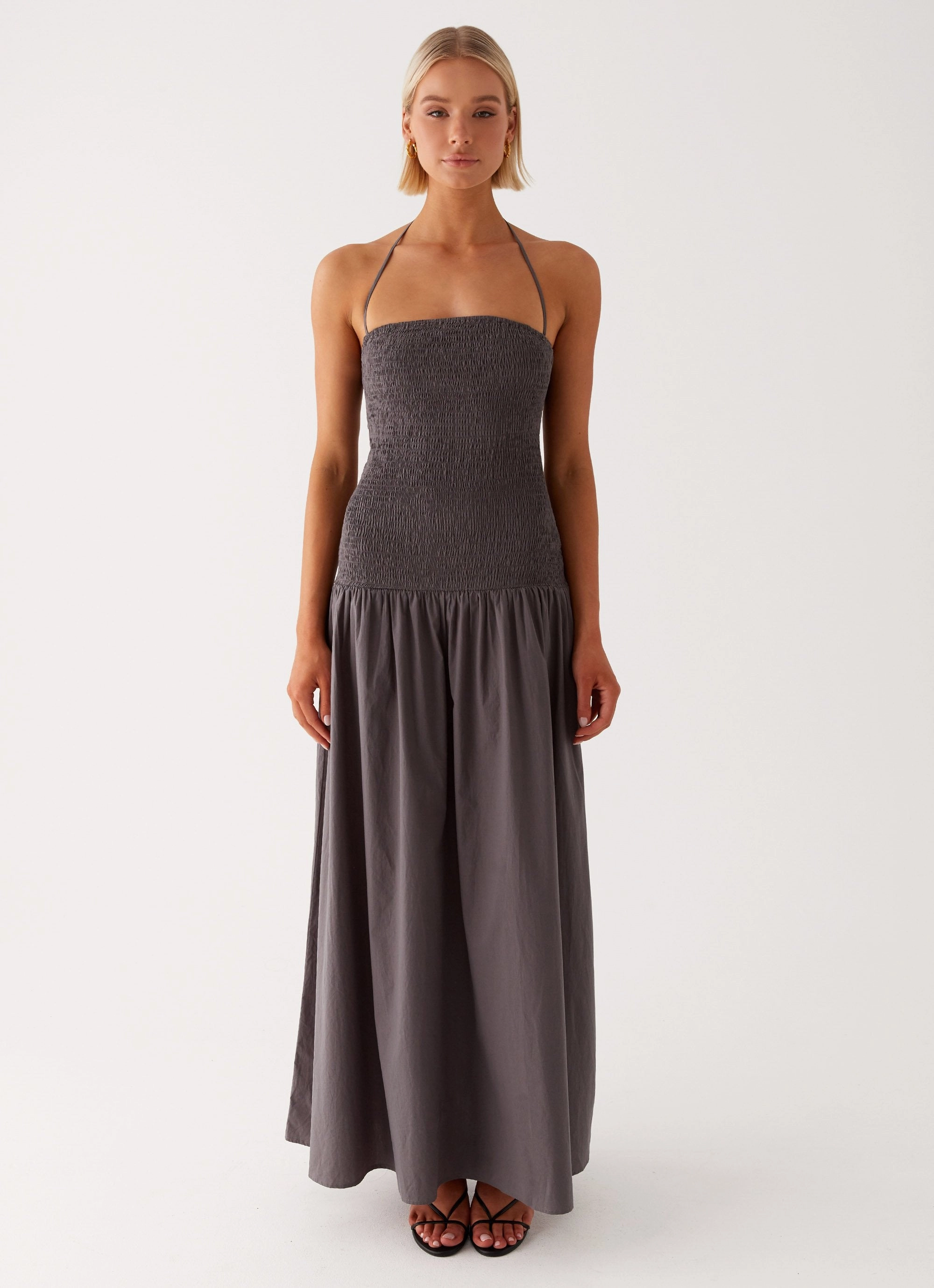 Mood Comfort Textured Look Zahra Maxi Dress - Charcoal