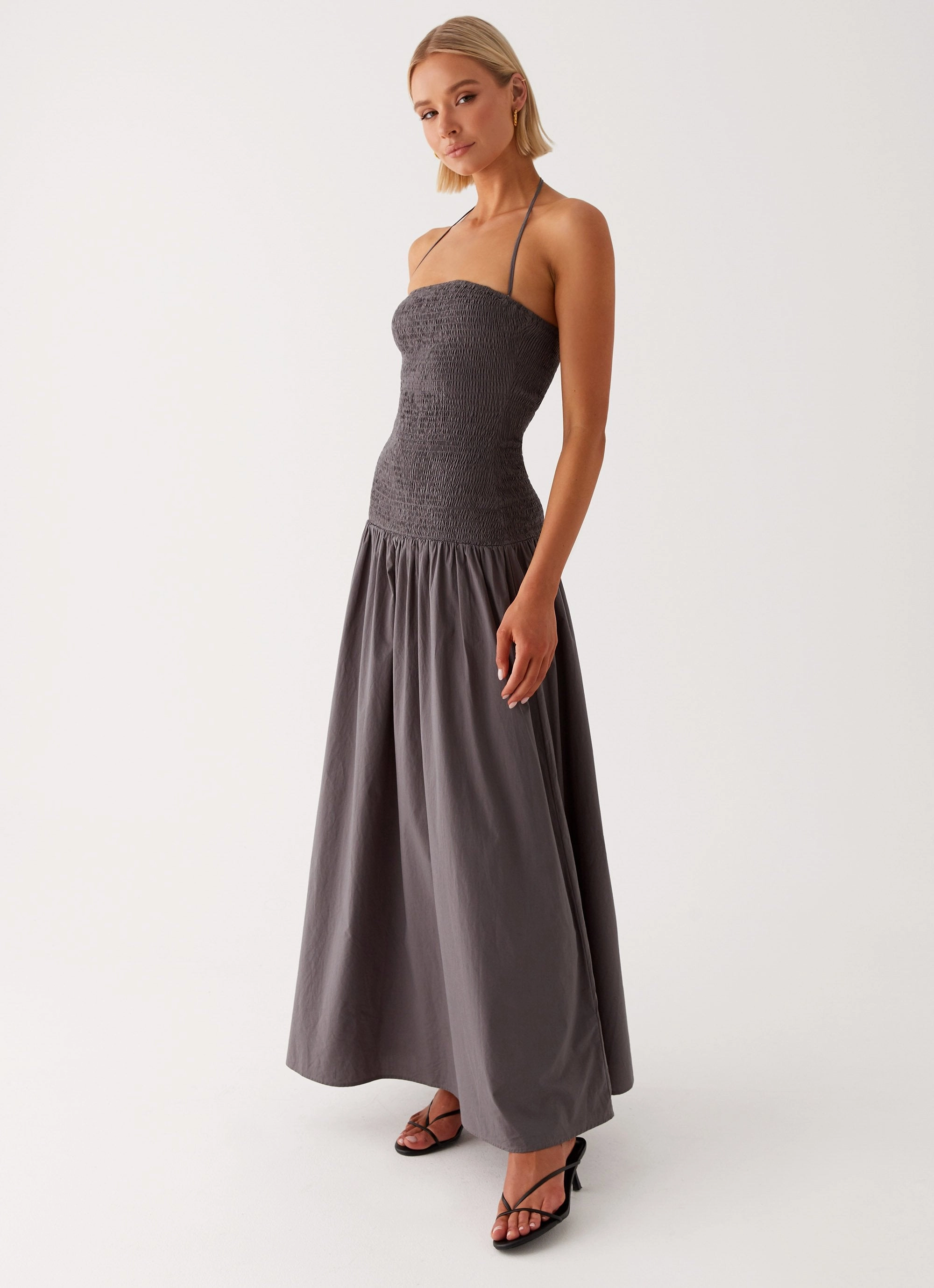 Zahra Maxi Dress - Charcoal Classic A-line design Soft-touch