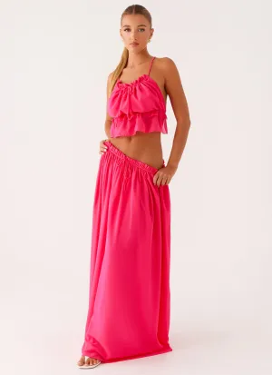 Zaya Maxi Skirt - Fuchsia Smocked Waist Zaya Maxi Skirt - Fuchsia Synthetic Blend