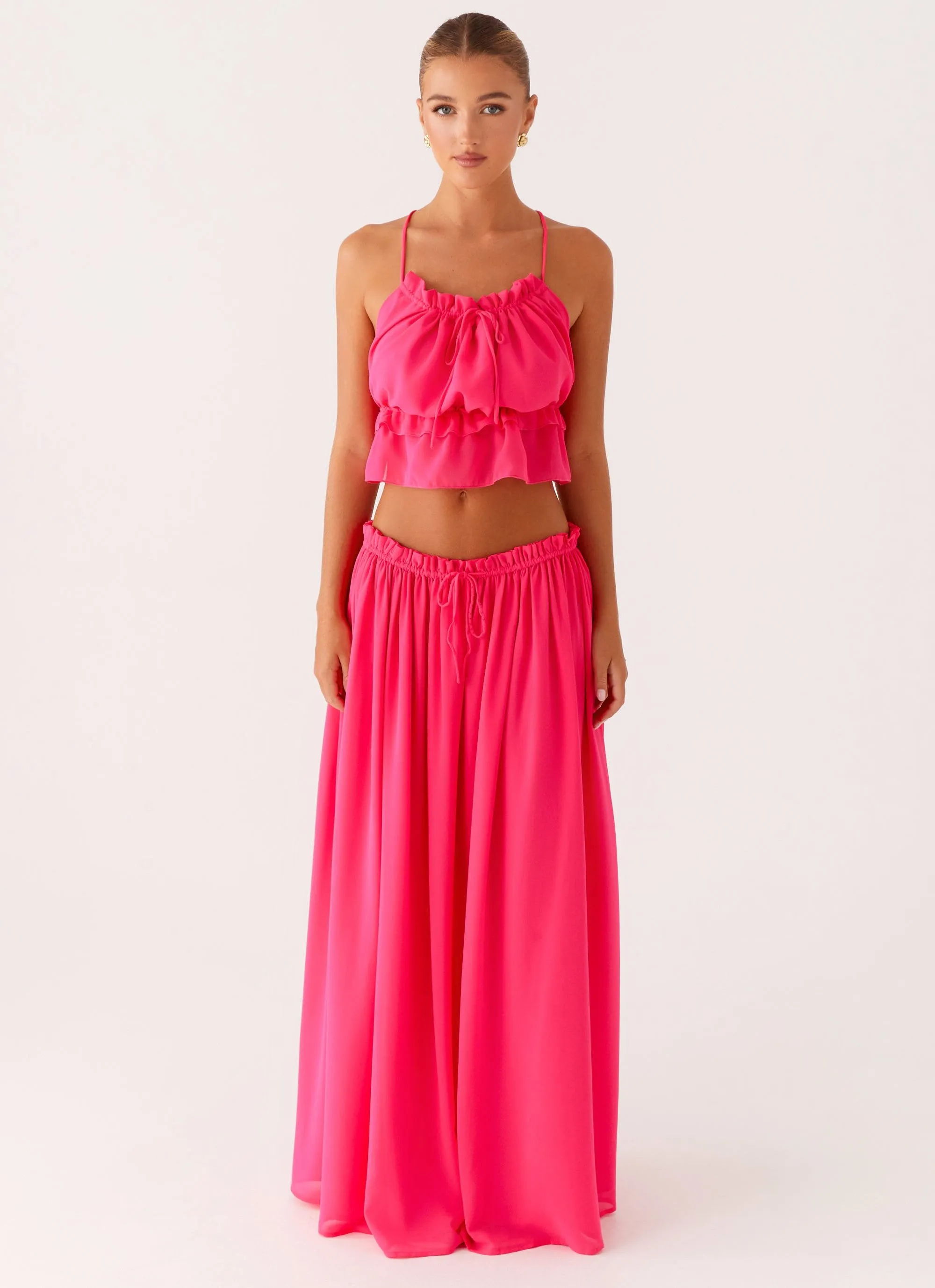 Zaya Maxi Skirt - Fuchsia Leg Elongating Minimalist Trim