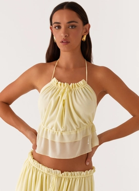 Zaya Backless Top - Yellow Reinforced Buttonholes