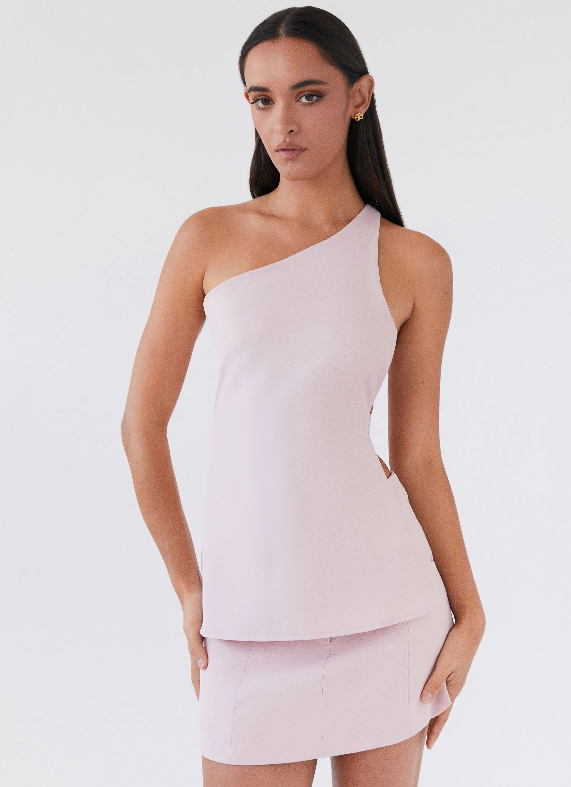 Zeina One Shoulder Top - Pink ReflectiveTrims Tubular Body Construction