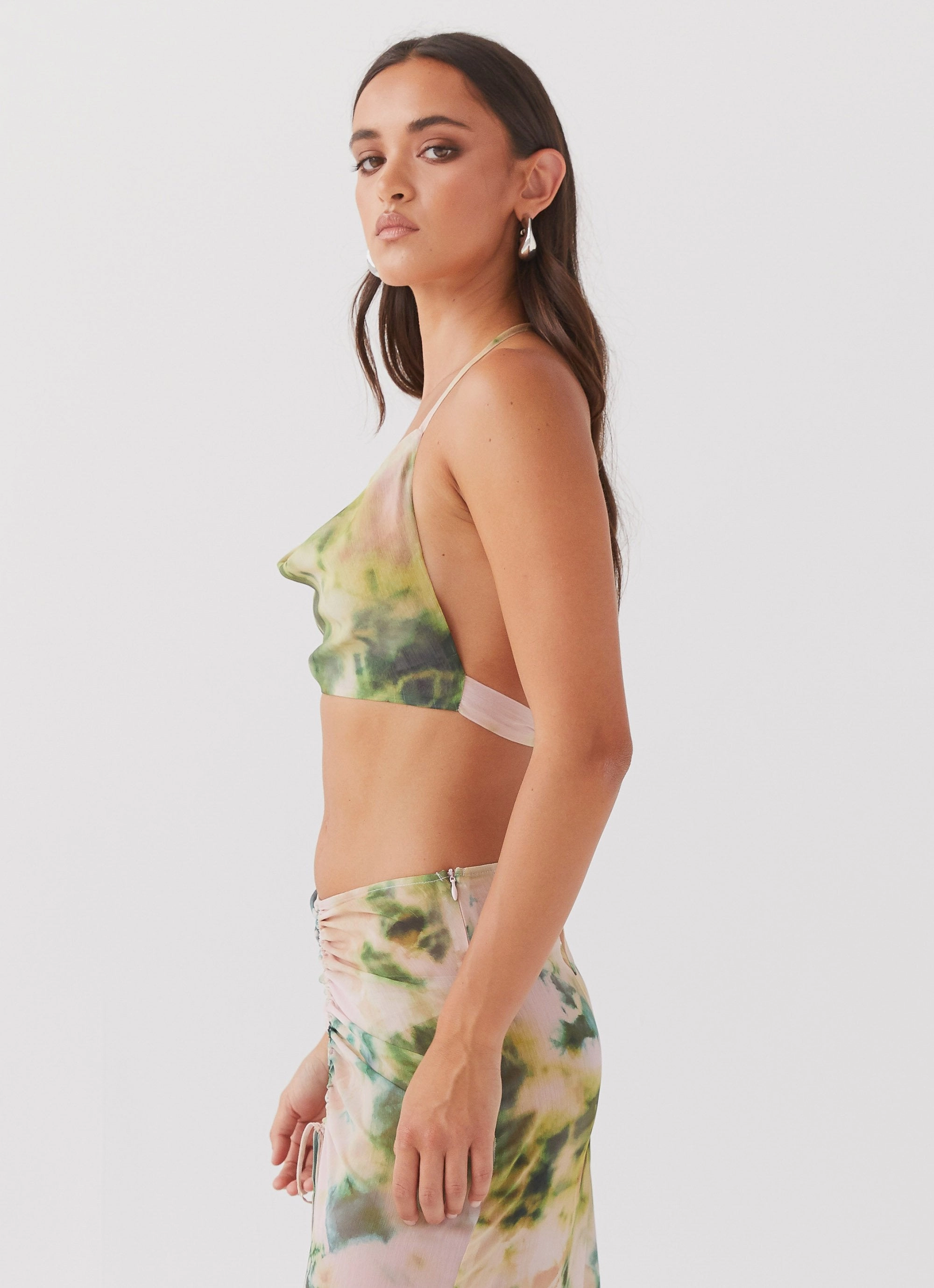 CroppedLength EcoFriendly Dye Zenta Cowl Neck Top - Rainforest