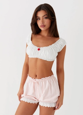 Weston Lace Trim Shorts - Pink Gingham Minimal Bulk