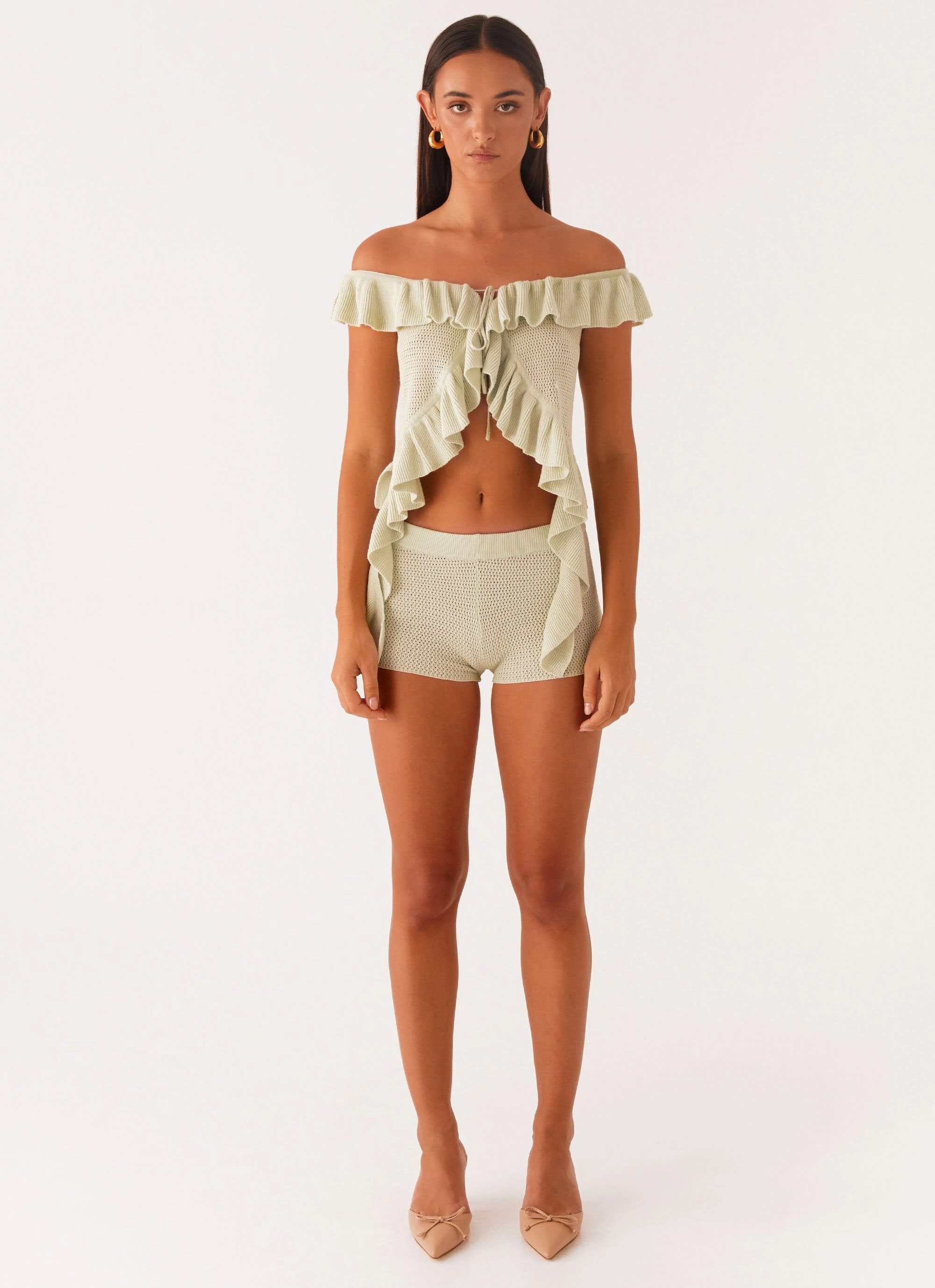 Bowen Off Shoulder Knit Top - Mint Quick Dry Tech WideNeckline