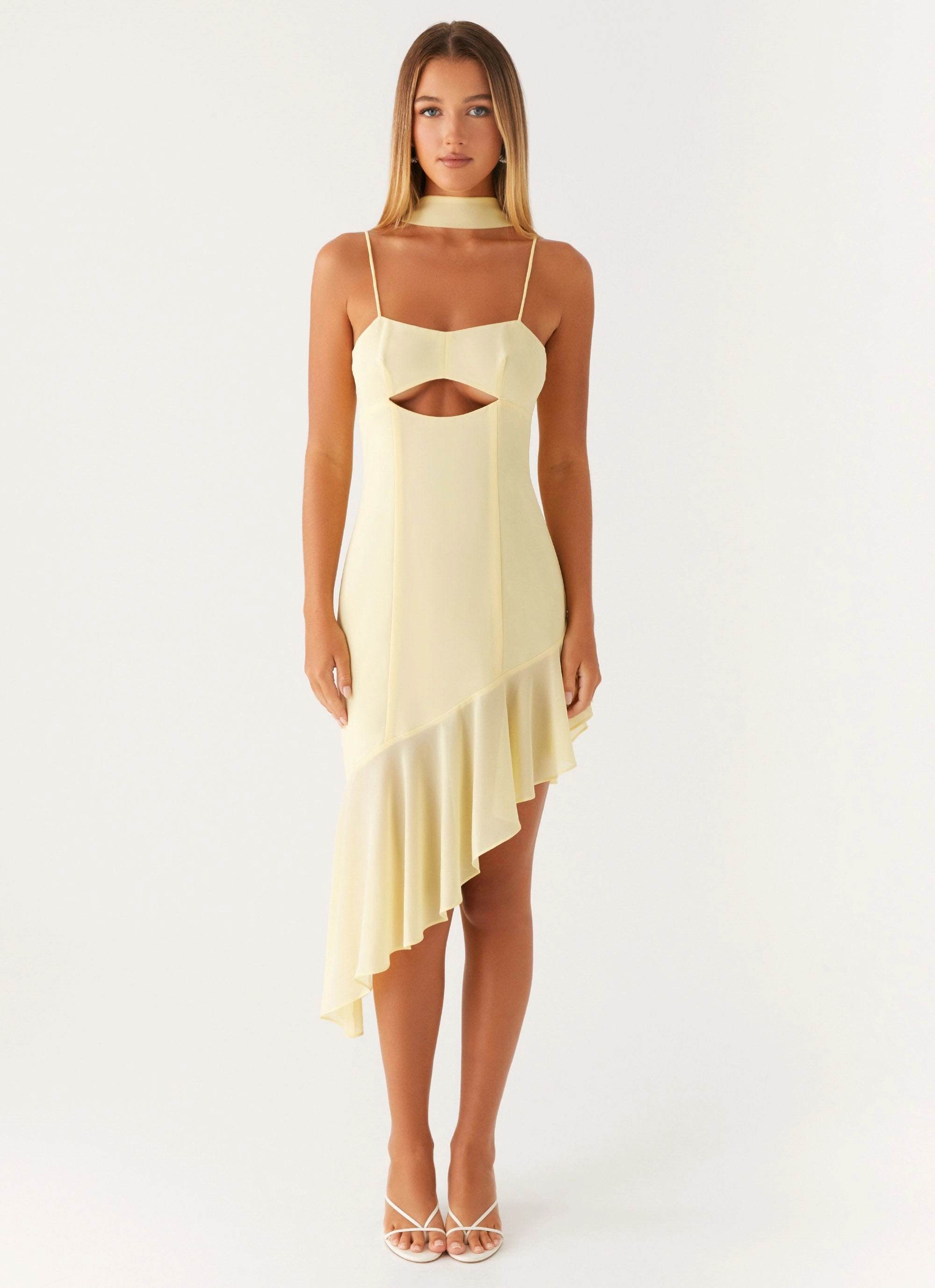 Non-Iron Zesty Asymmetrical Midi Dress - Yellow