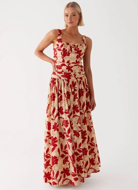 Bold Look Comfort Layer Wear Zinna Linen Maxi Dress - Red