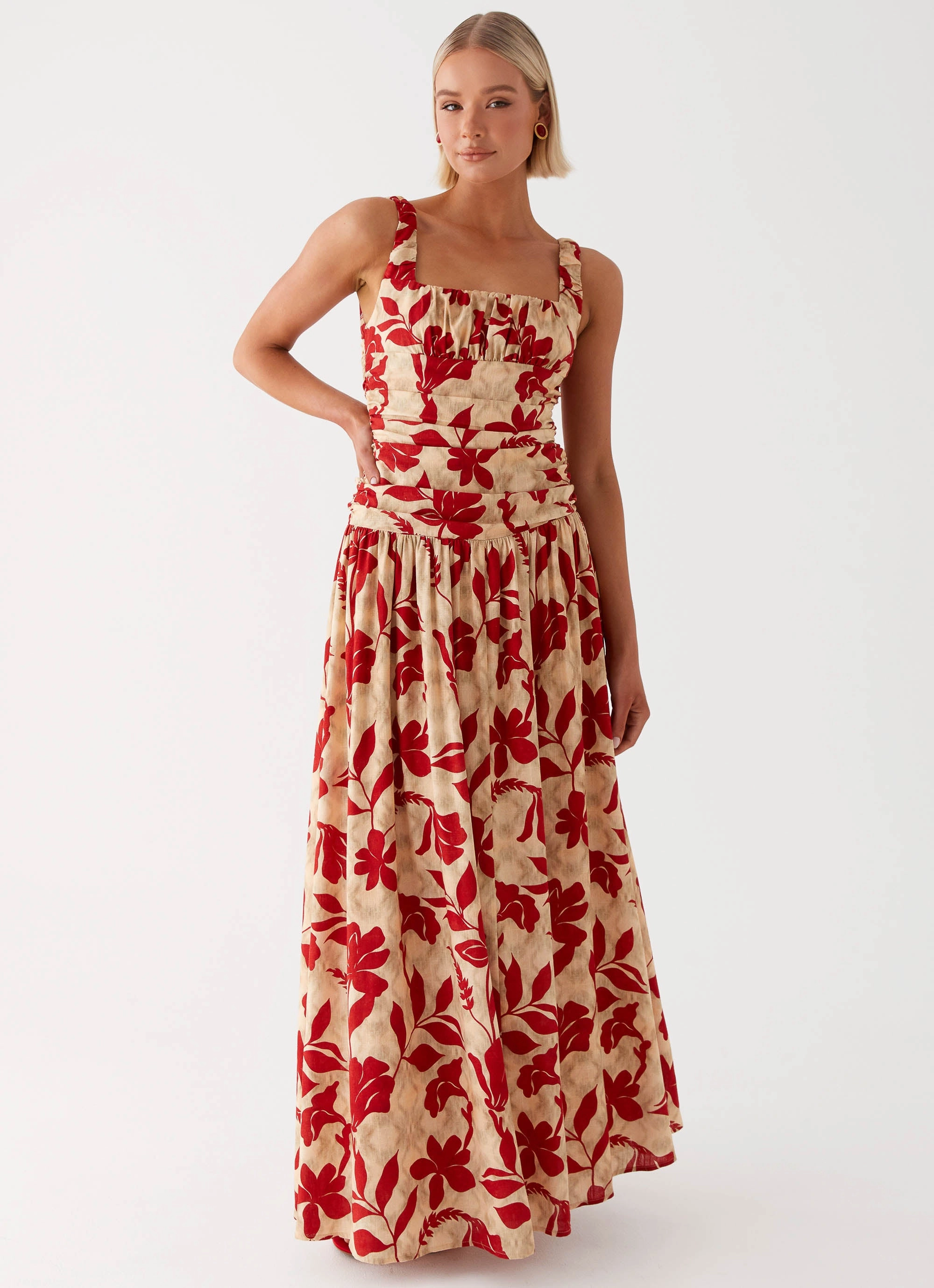 Bold Look Comfort Layer Wear Zinna Linen Maxi Dress - Red
