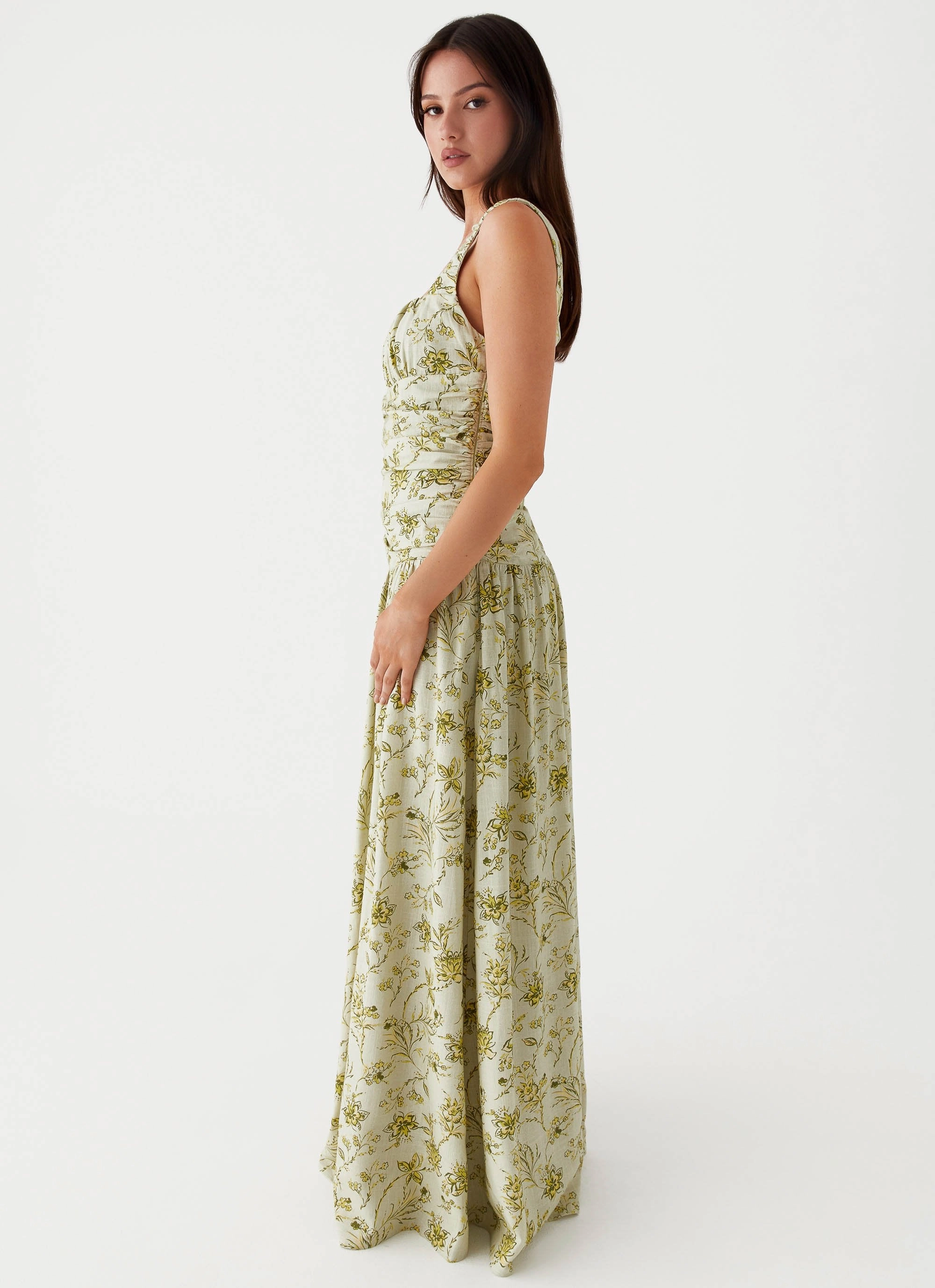 Zinna Linen Maxi Dress - Sage Floral Perfect Comfort Wear
