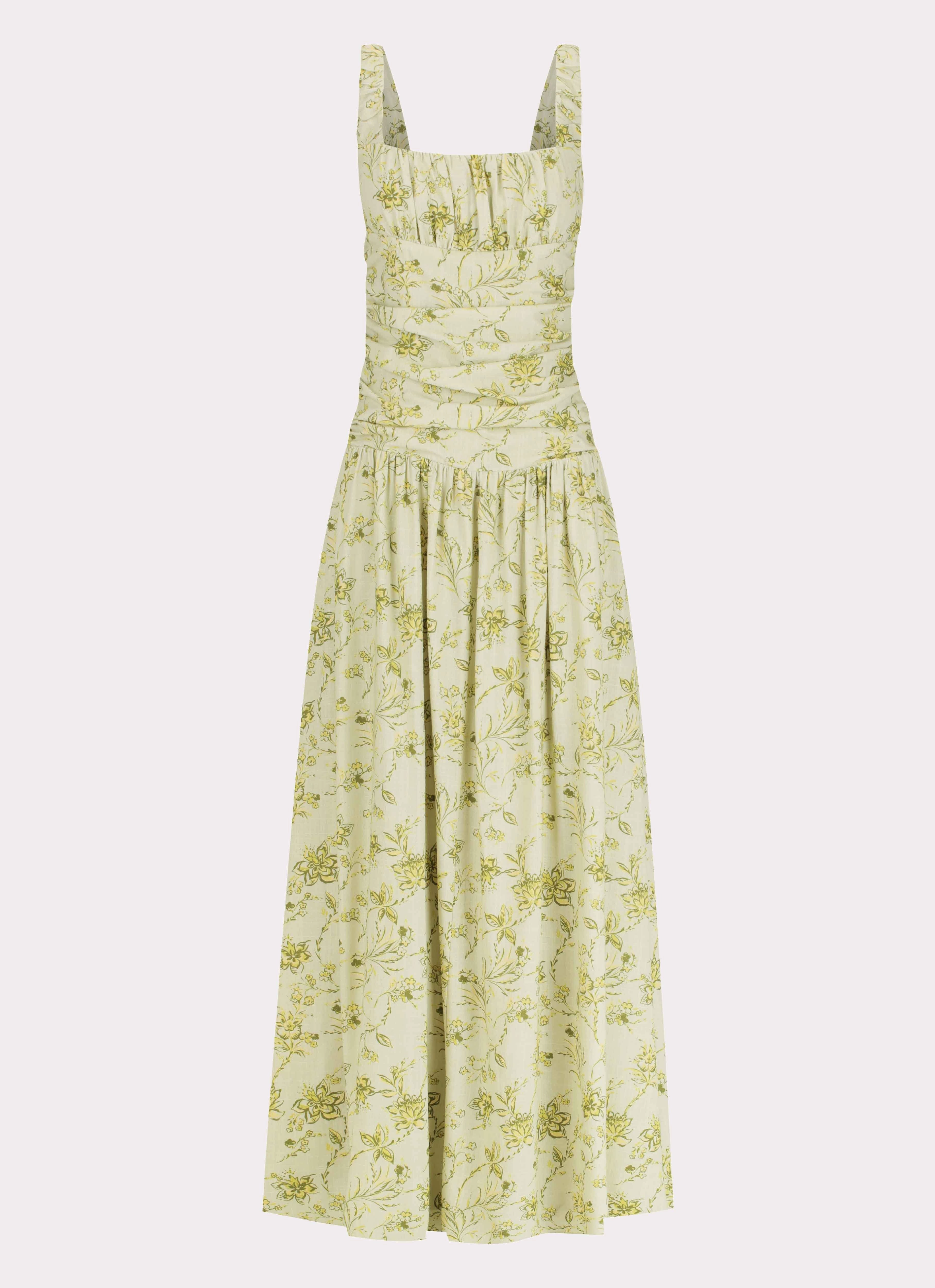 Zinna Linen Maxi Dress - Sage Floral Midnight Mood Soft Appeal