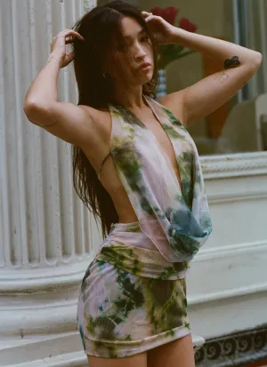 Zip Up Elysia Mesh Mini Dress - Rainforest Unique Design Artistic Design Elysia Mesh Mini Dress - Rainforest