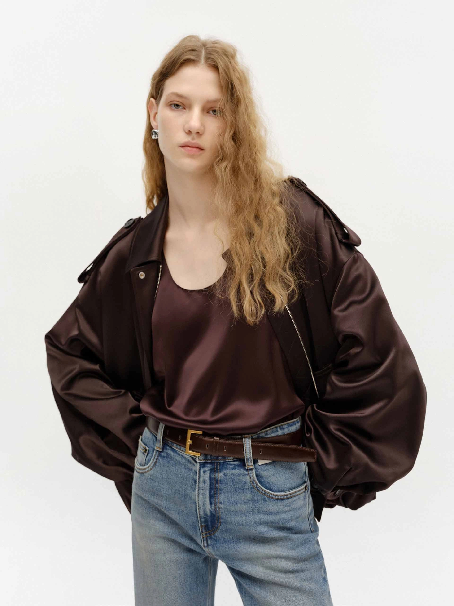 Zip Closure Satin Jacket