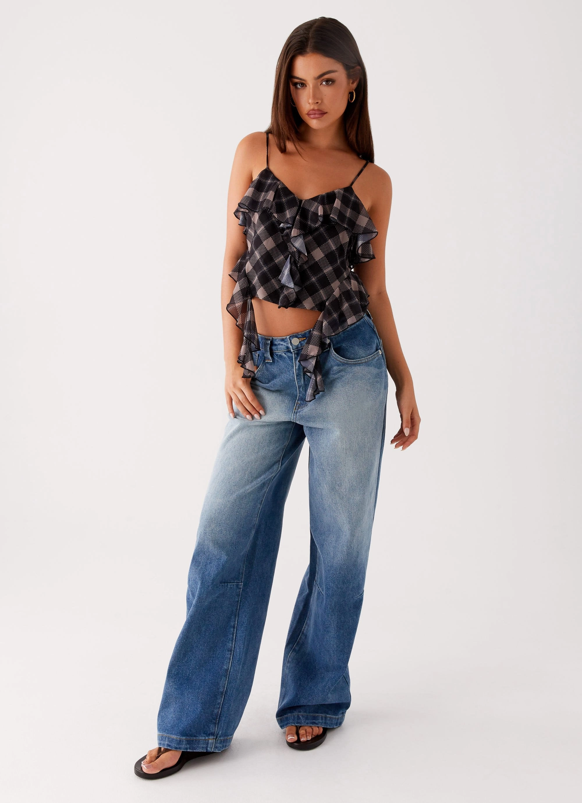 Jessie Cami Top - Taupe Check AdjustableClosure