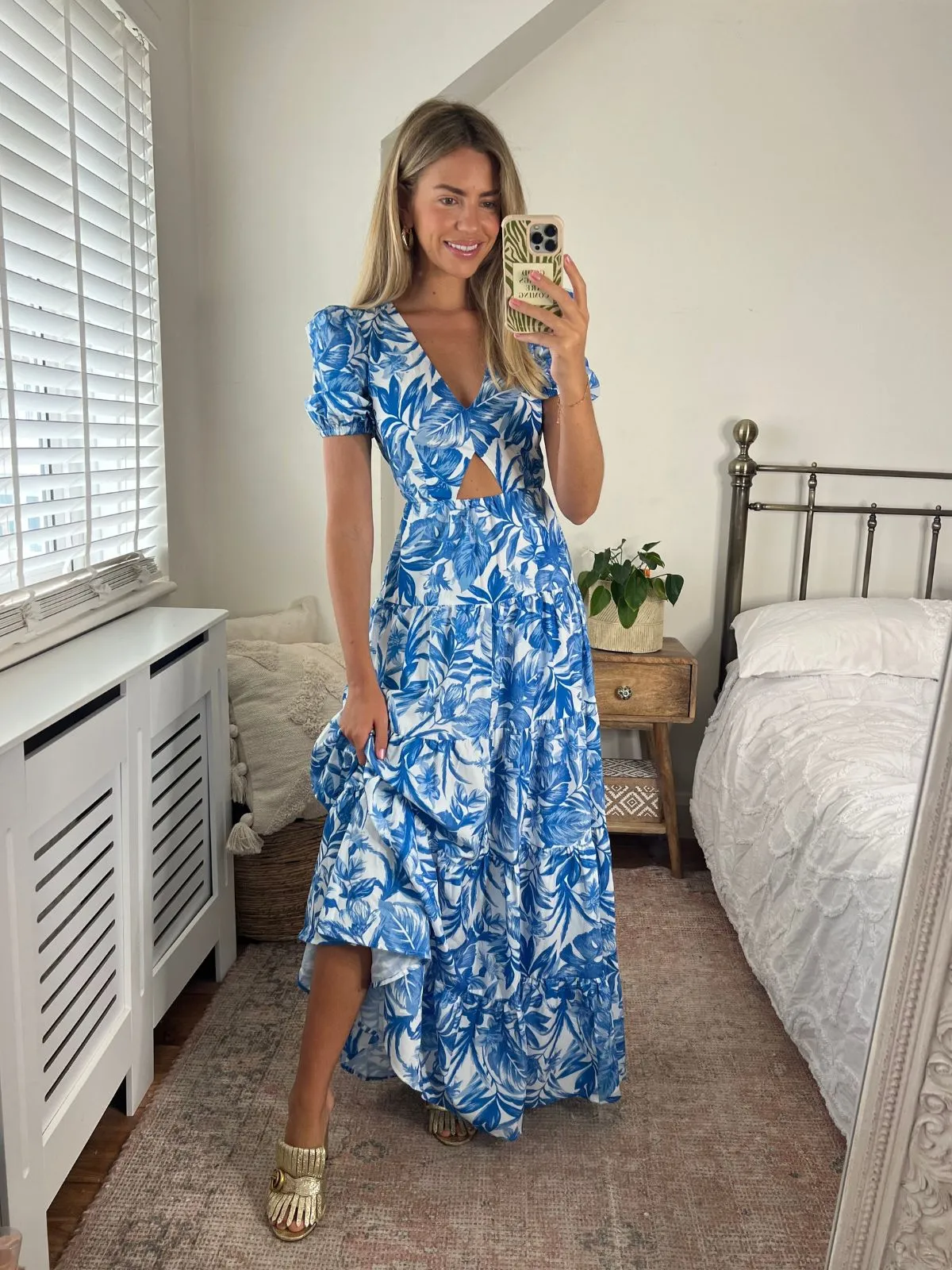Movement Friendly Zoe Tiered Cutout Maxi Dress / Blue Floral