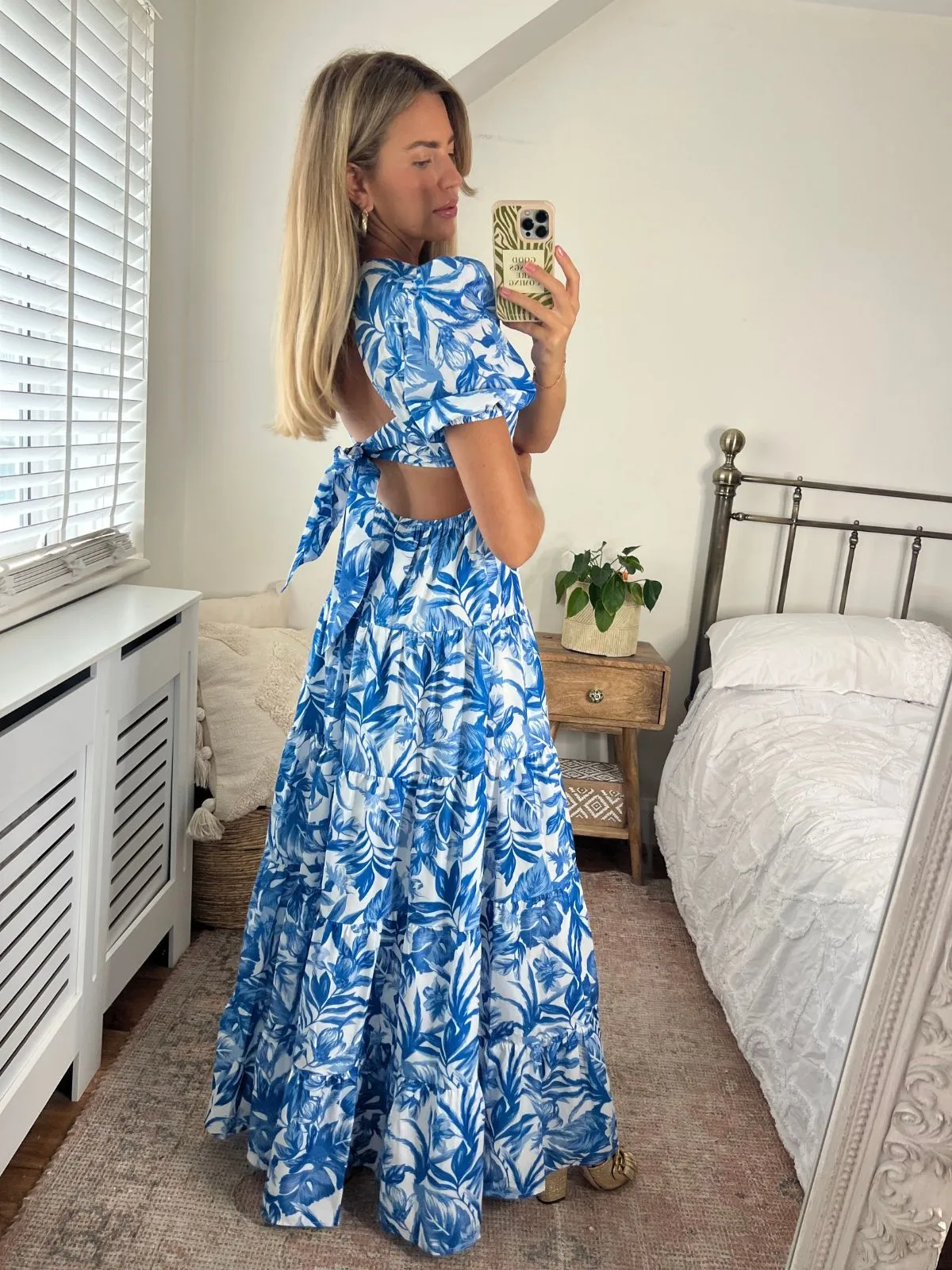 Zoe Tiered Cutout Maxi Dress / Blue Floral Fashion Essential